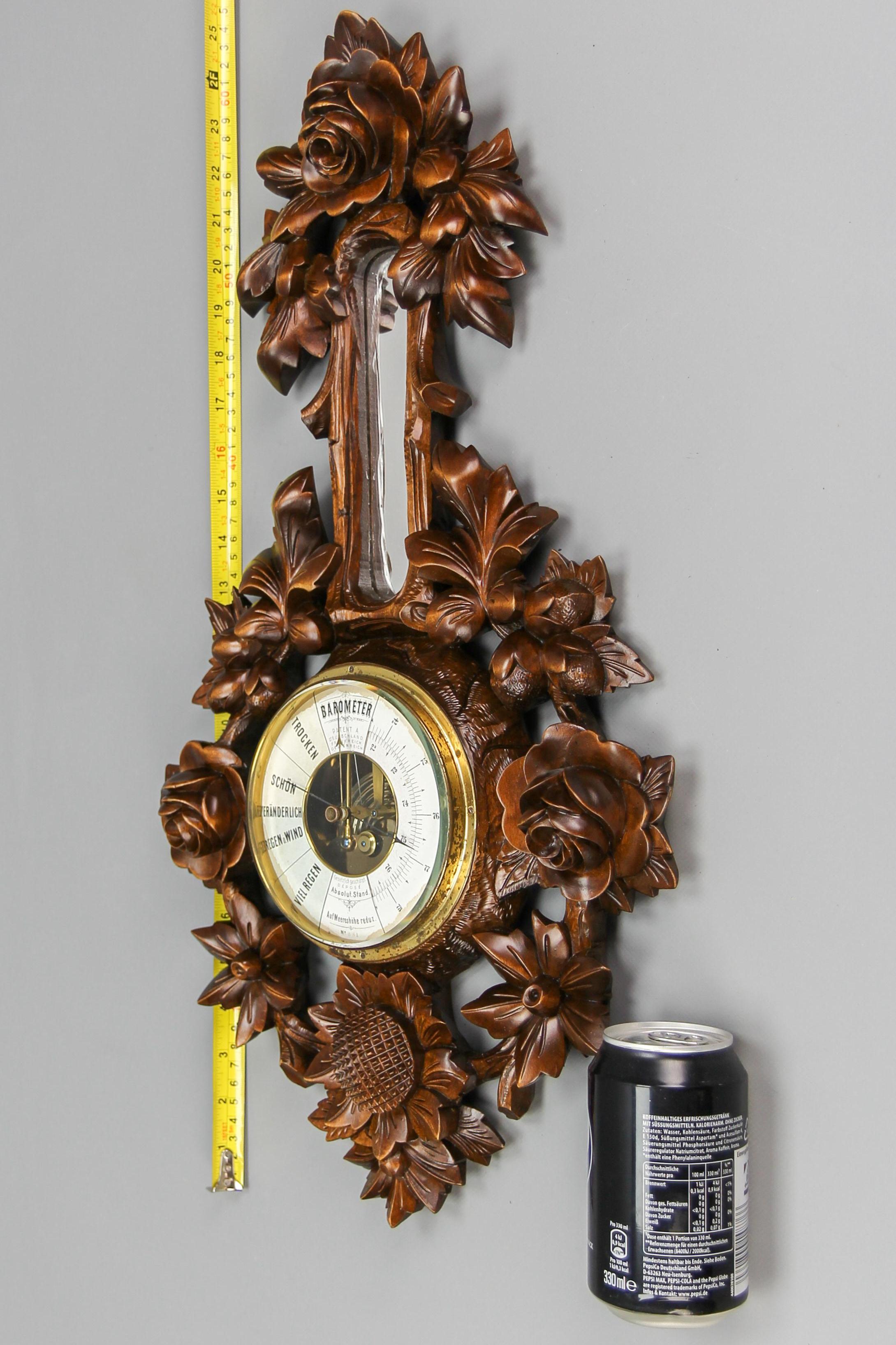 Black Forest Style Carved Walnut Barometer, Germany, ca. 1920 For Sale 14