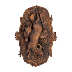 Black Forest-Style Carved Wooden Game Motif Wall Plaque Black Forest-Style Carved Wooden Game Motif Wall Plaque