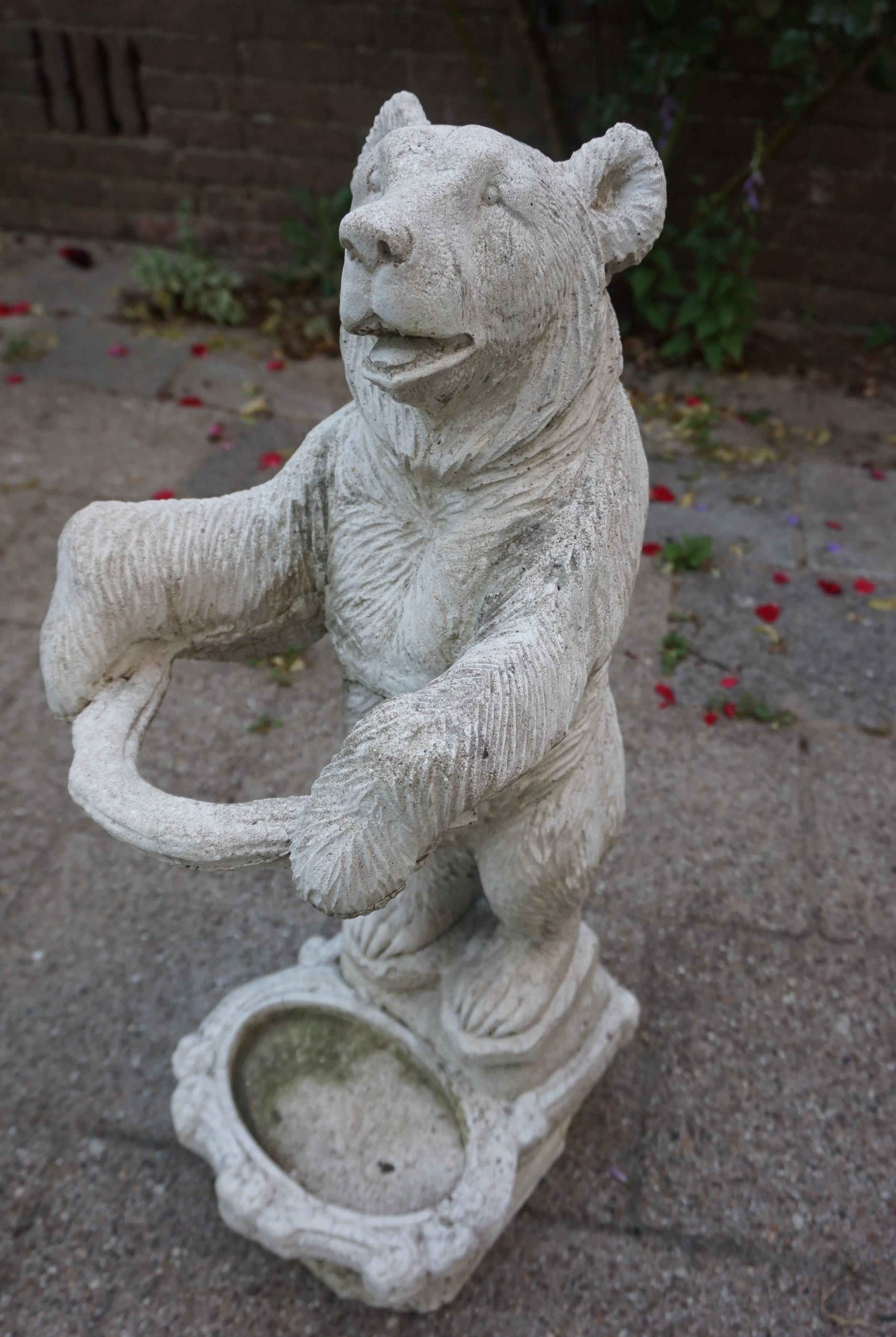 European Black Forest Style Hall Umbrella Stand or Garden Bear Sculpture in Cast Concrete For Sale