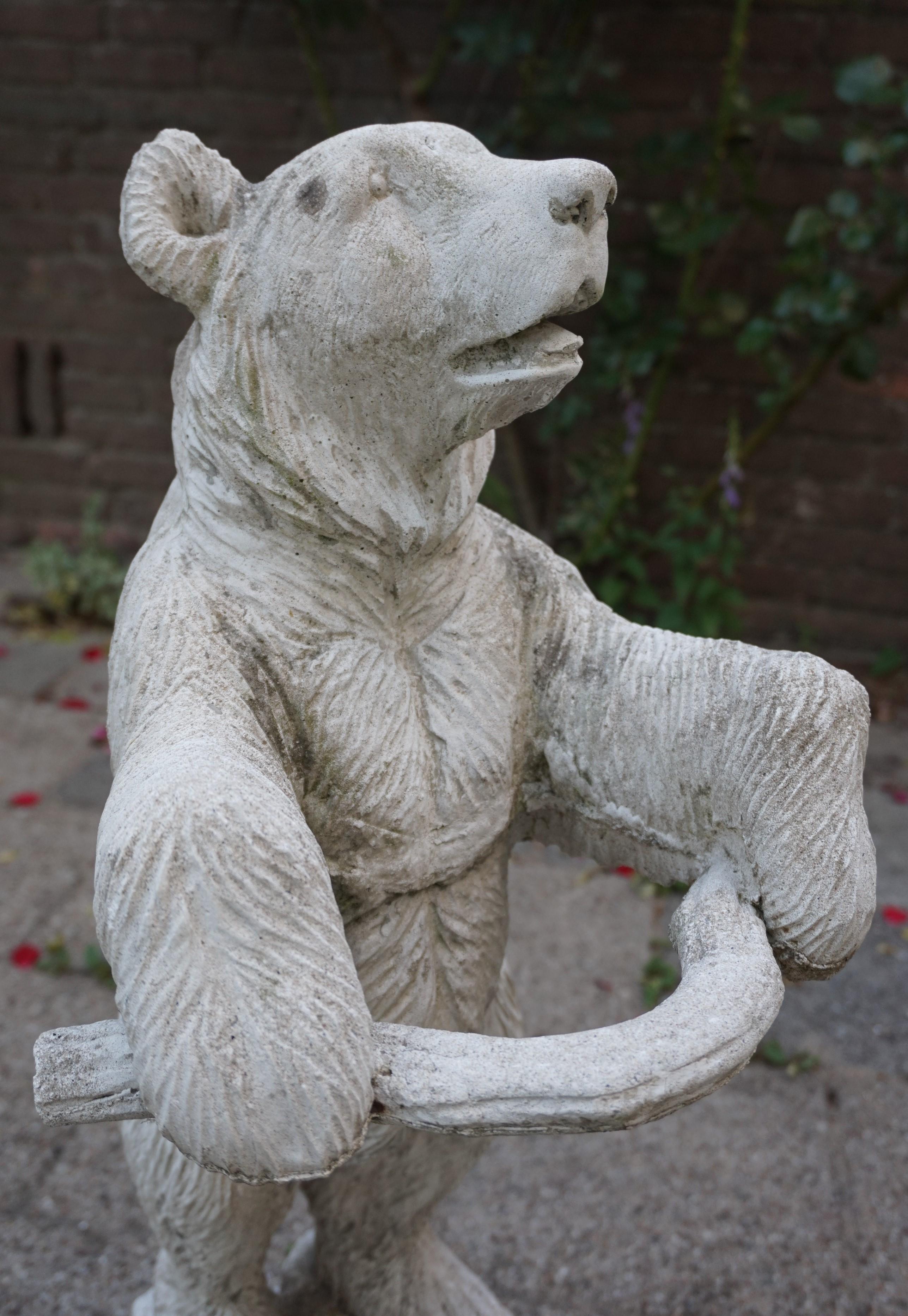 Hand-Crafted Black Forest Style Hall Umbrella Stand or Garden Bear Sculpture in Cast Concrete For Sale