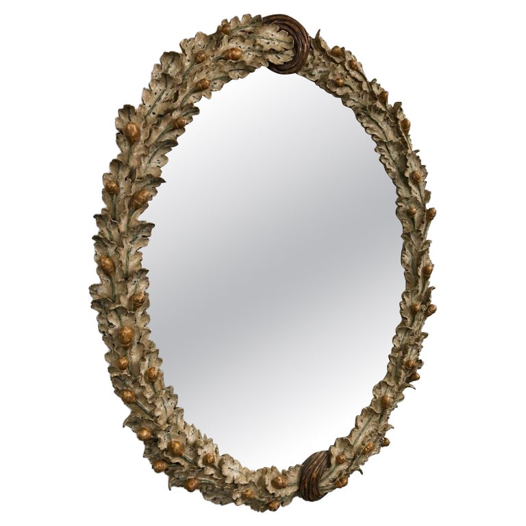 Black Forest Style Oval Oak Leaf & Acorn Mirror by Mirror Fair, Stephen Cavallo For Sale