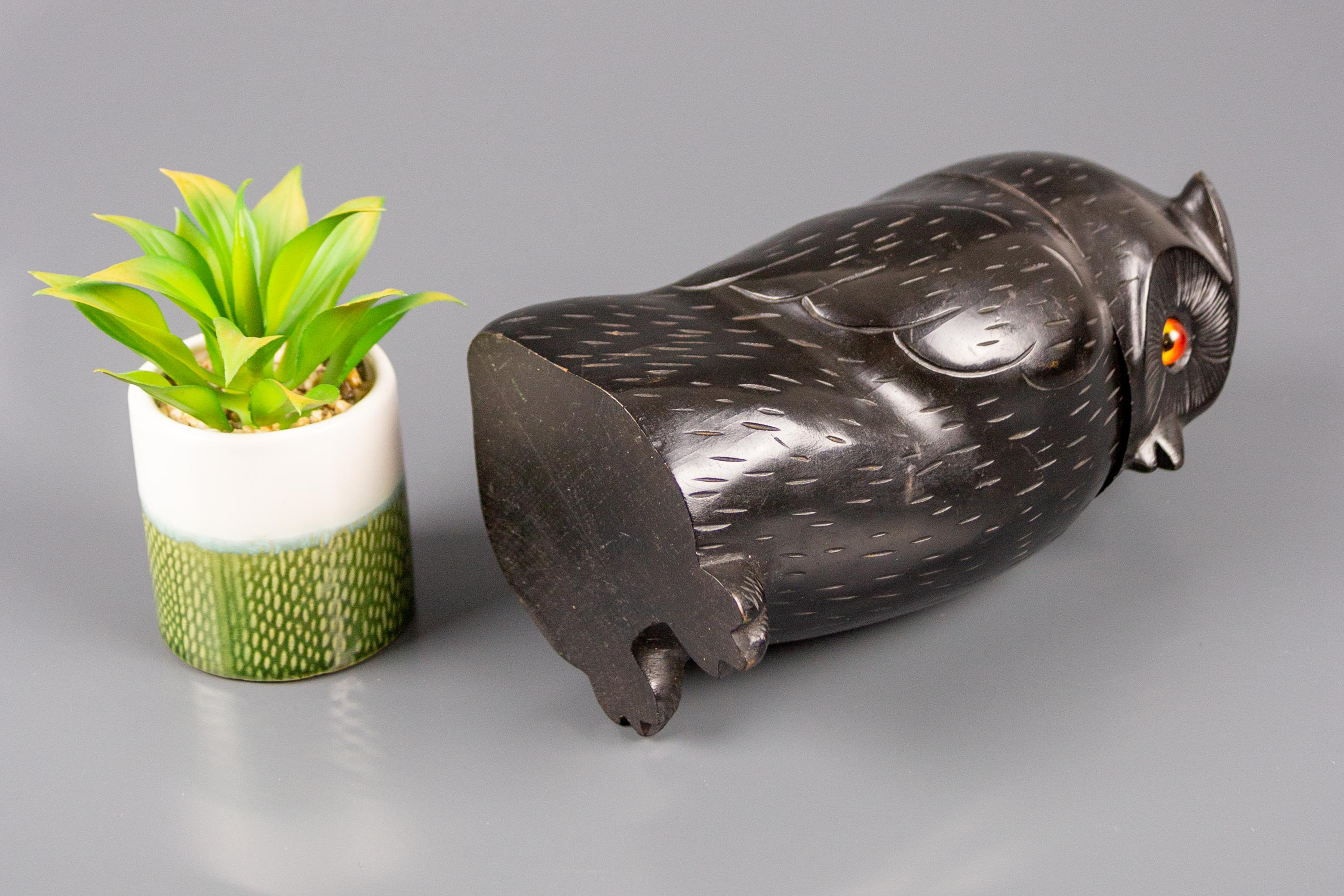 Black Forest Style Wooden Carved Trinket Box in the Shape of an Owl 12