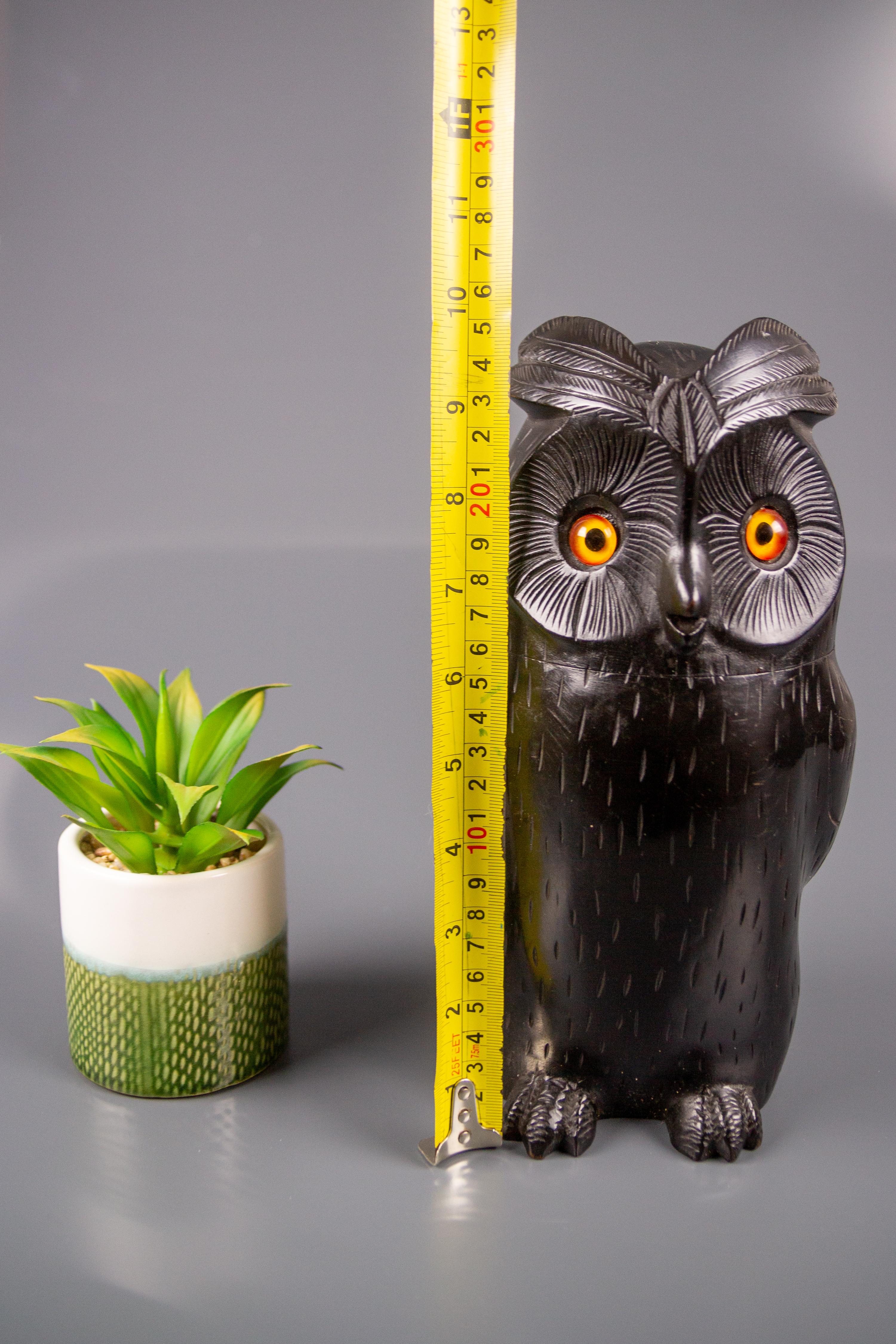 Black Forest Style Wooden Carved Trinket Box in the Shape of an Owl 15