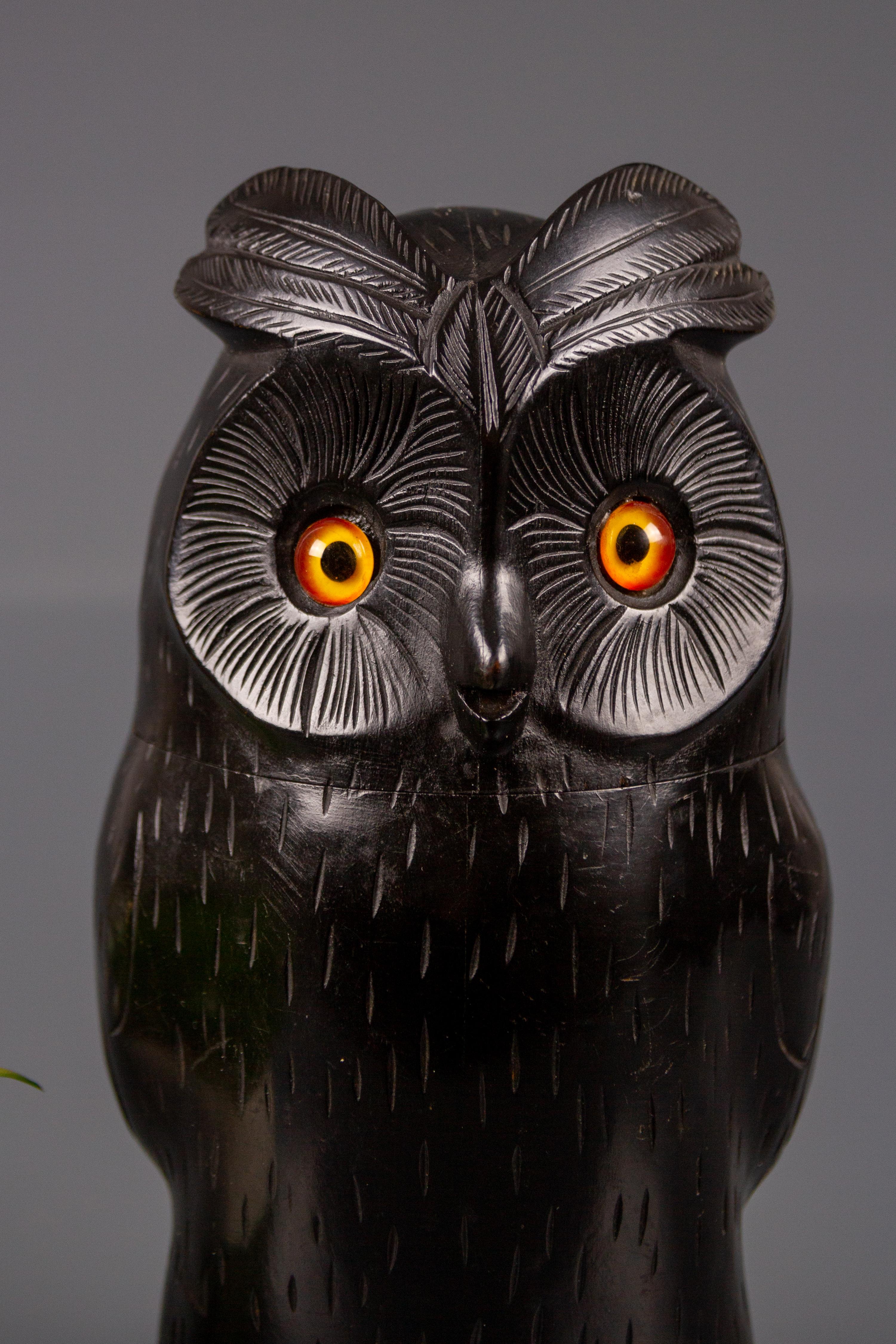 Black Forest Style Wooden Carved Trinket Box in the Shape of an Owl In Good Condition In Barntrup, DE