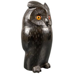 Black Forest Style Wooden Carved Trinket Box in the Shape of an Owl