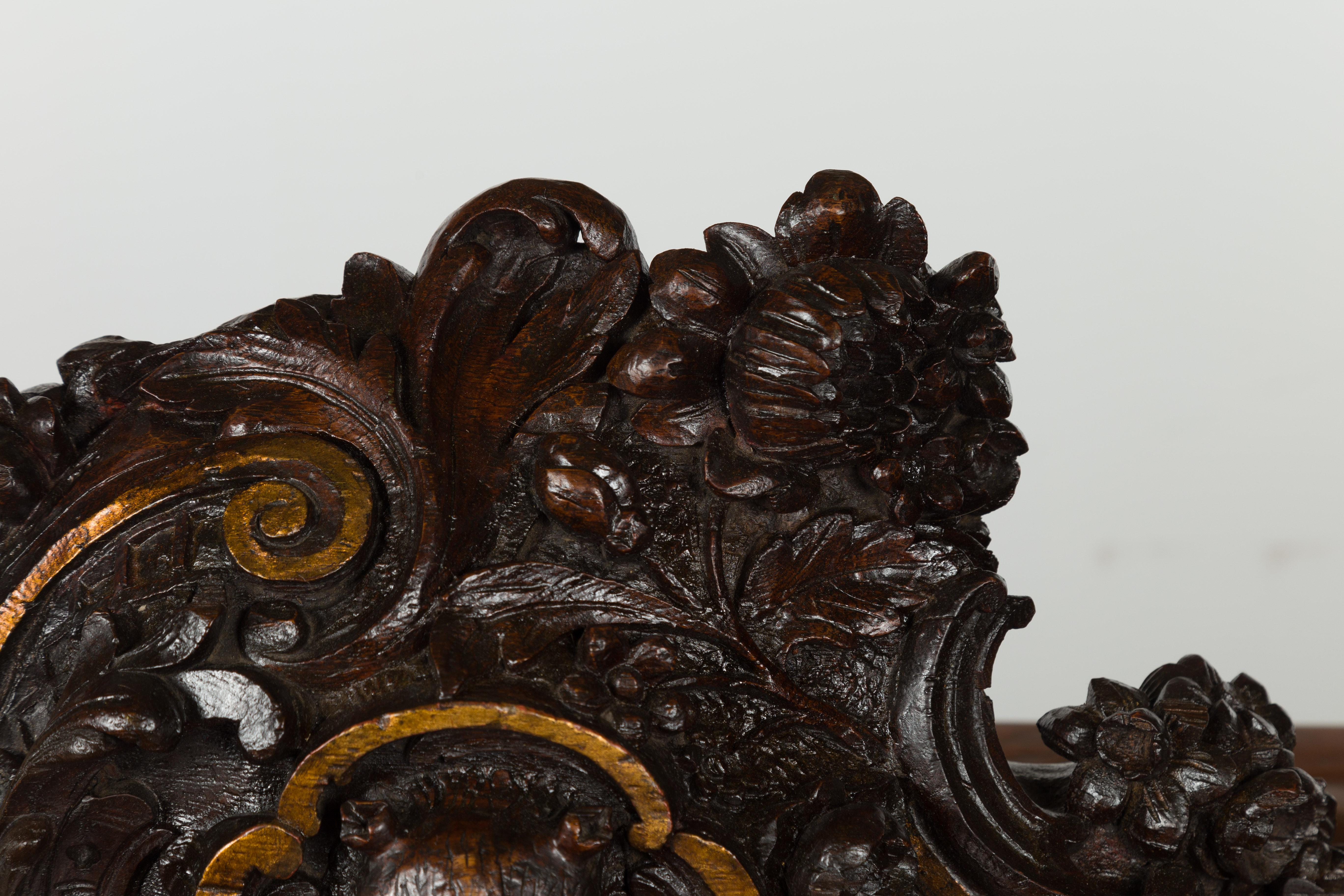 Black Forest Swiss 1900s Carved Wooden Fragment with Bear Motif and Gilt Accents In Good Condition For Sale In Atlanta, GA