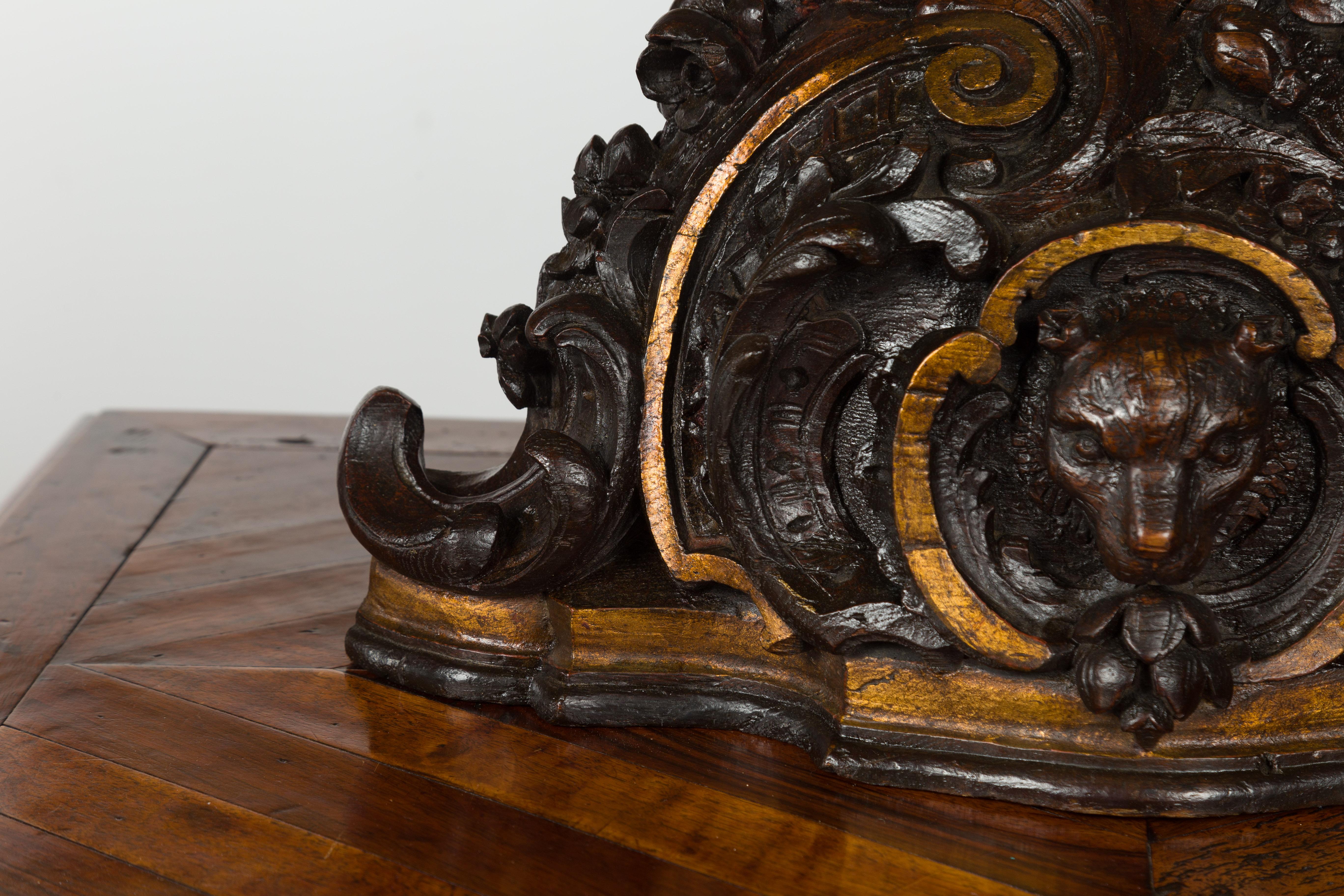 Black Forest Swiss 1900s Carved Wooden Fragment with Bear Motif and Gilt Accents For Sale 2