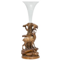 Black Forest Swiss Hand-Carved Wood Chamois Vase