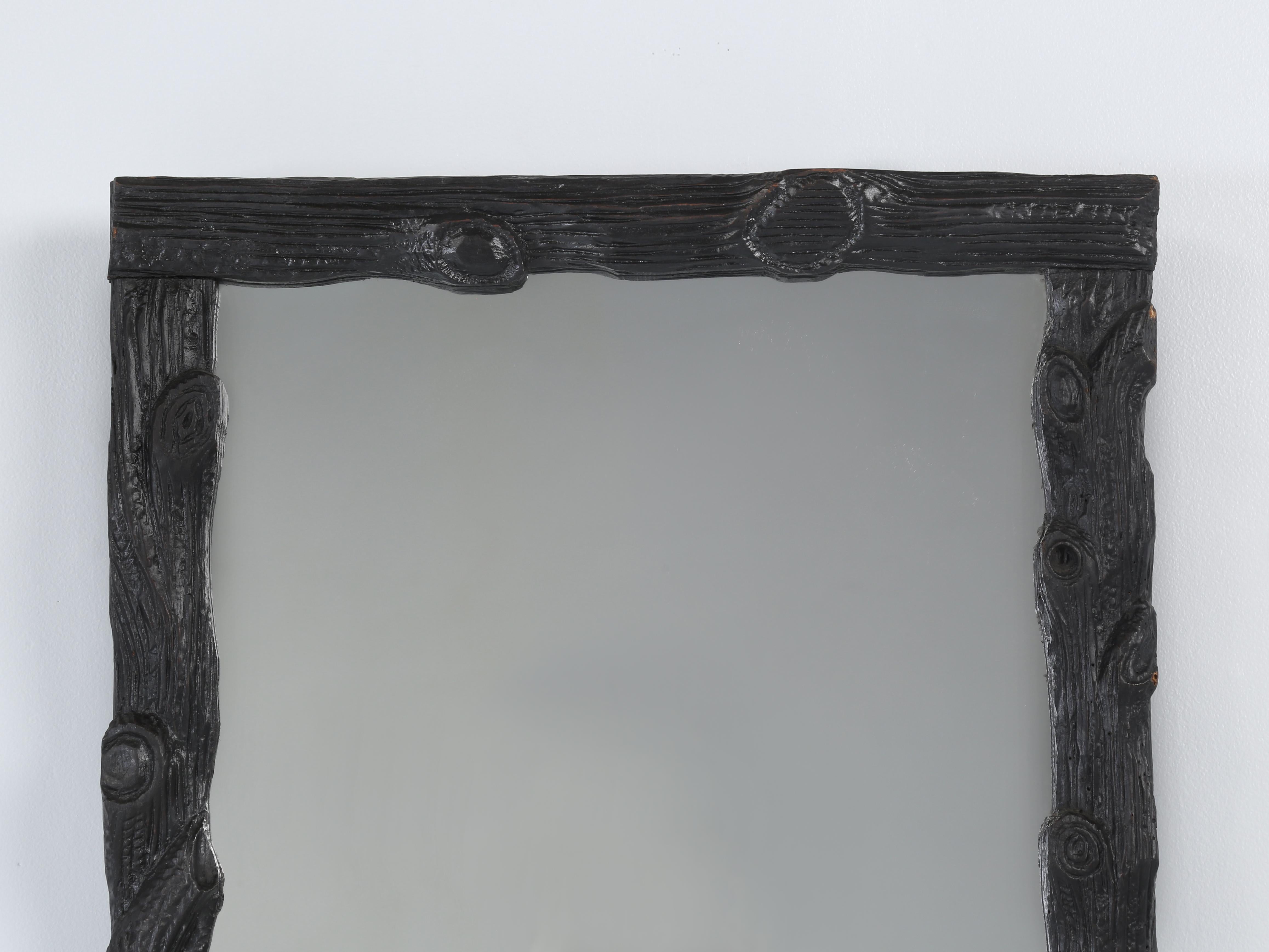 Early 20th Century Black Forest Swiss Made Antique Mirror, Hand-Carved with Old Glass 