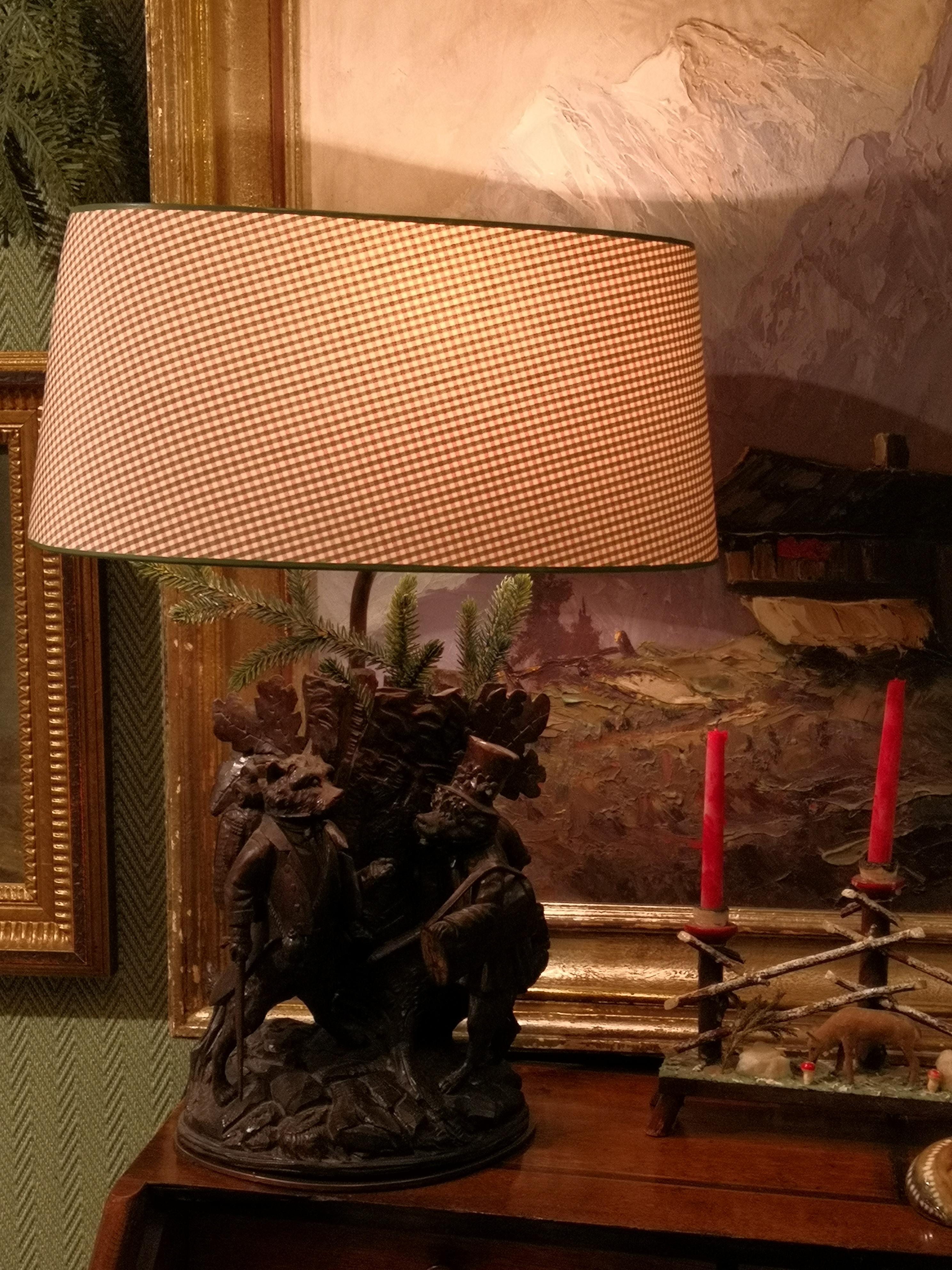Black Forest  Swiss Table Lamp Wood Hand-Carved Sculpture  6