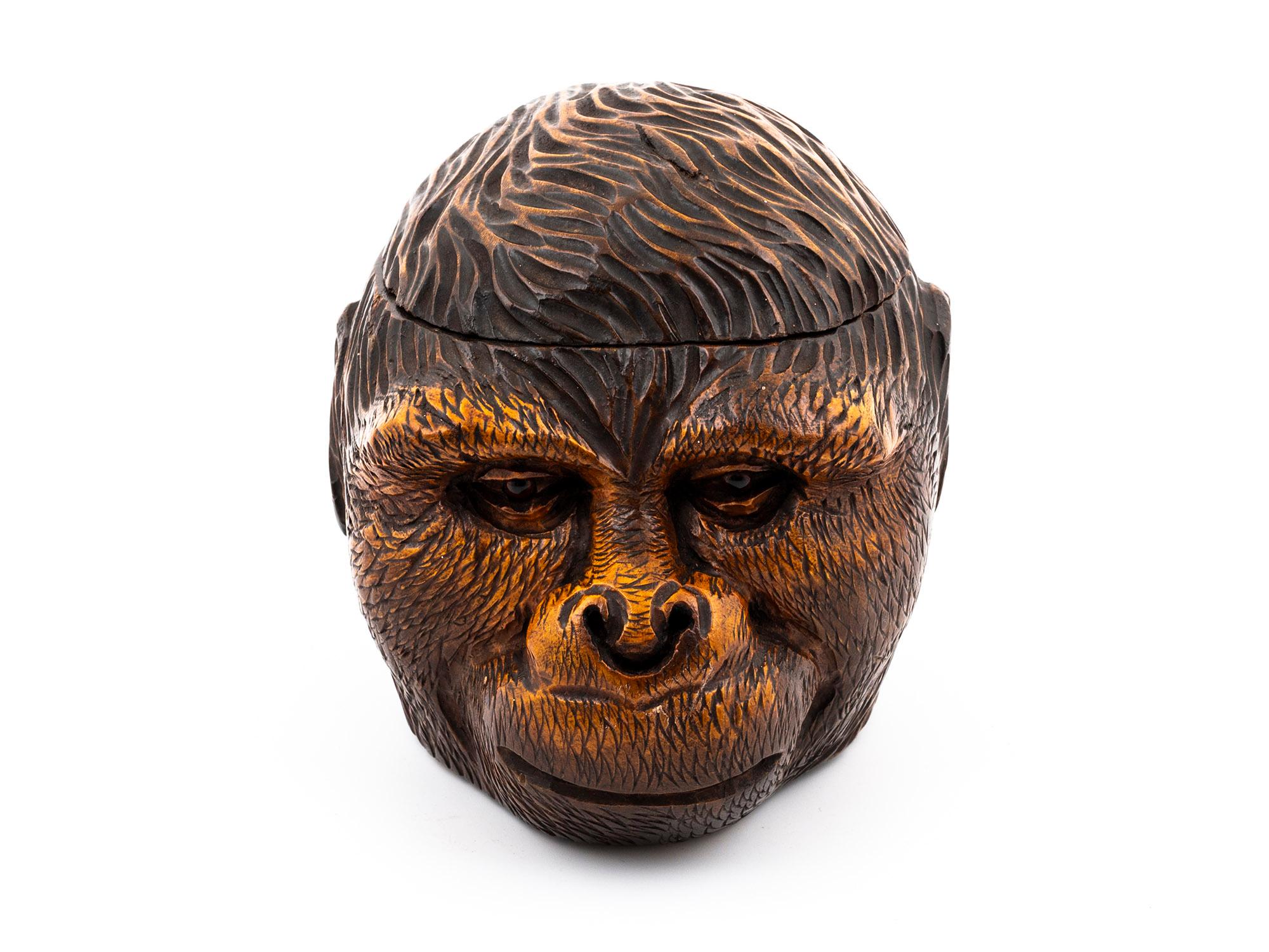This Black Forest Tobacco Box is in the form of a Gorilla's head. The exquisitely carved 