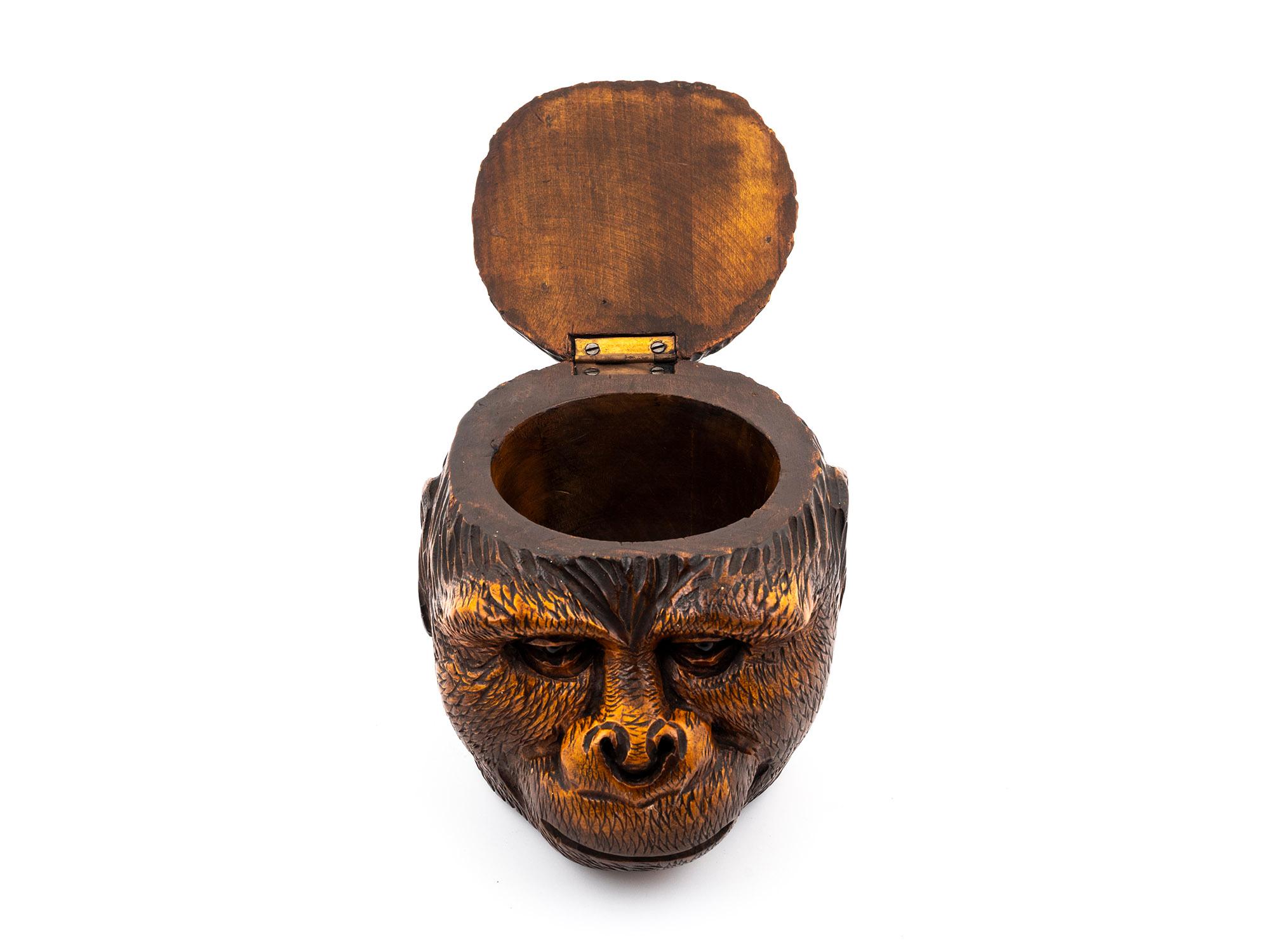 British Victorian Gorilla Head Black Forest Tobacco Box