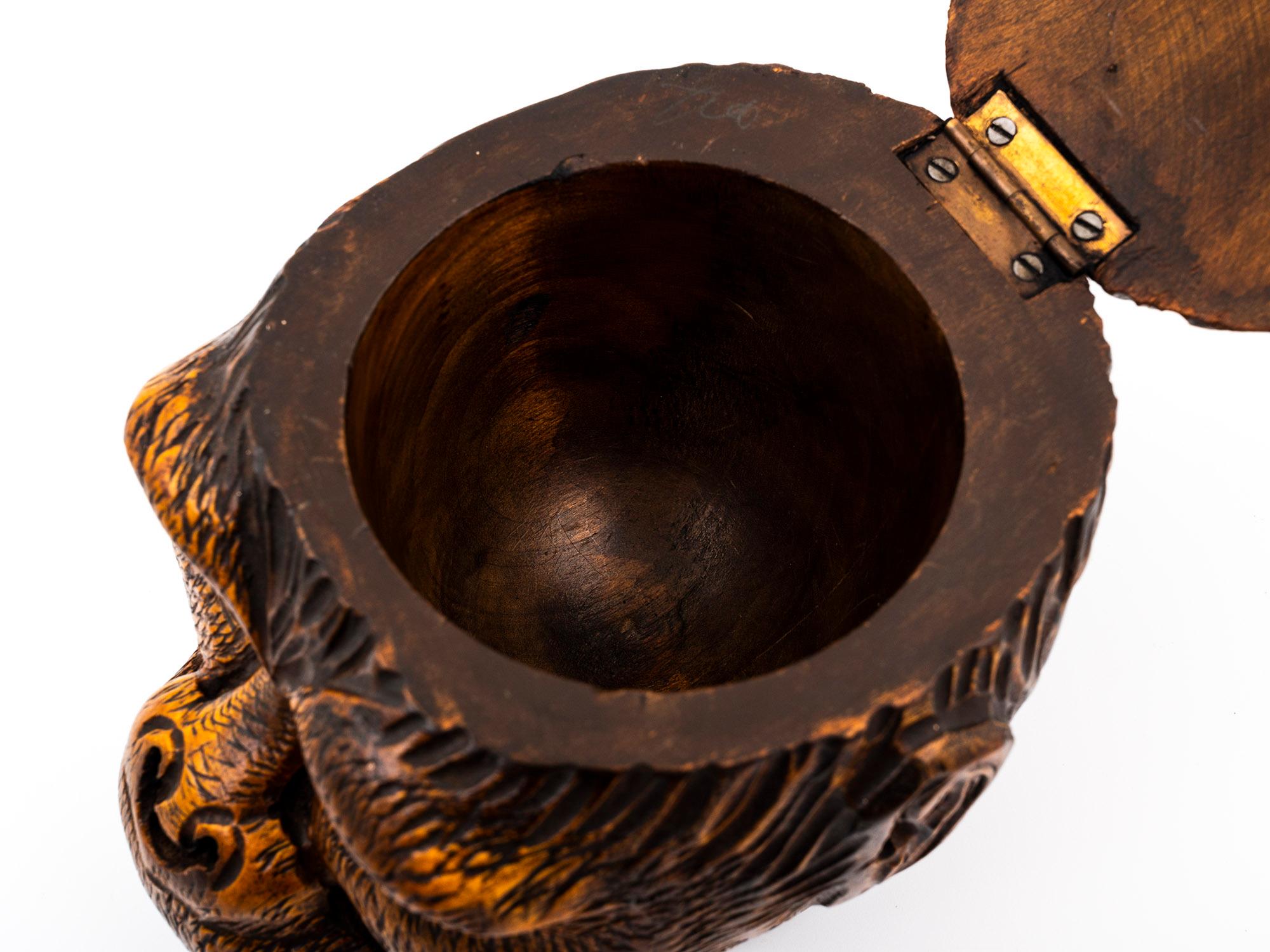 Hand-Carved Victorian Gorilla Head Black Forest Tobacco Box