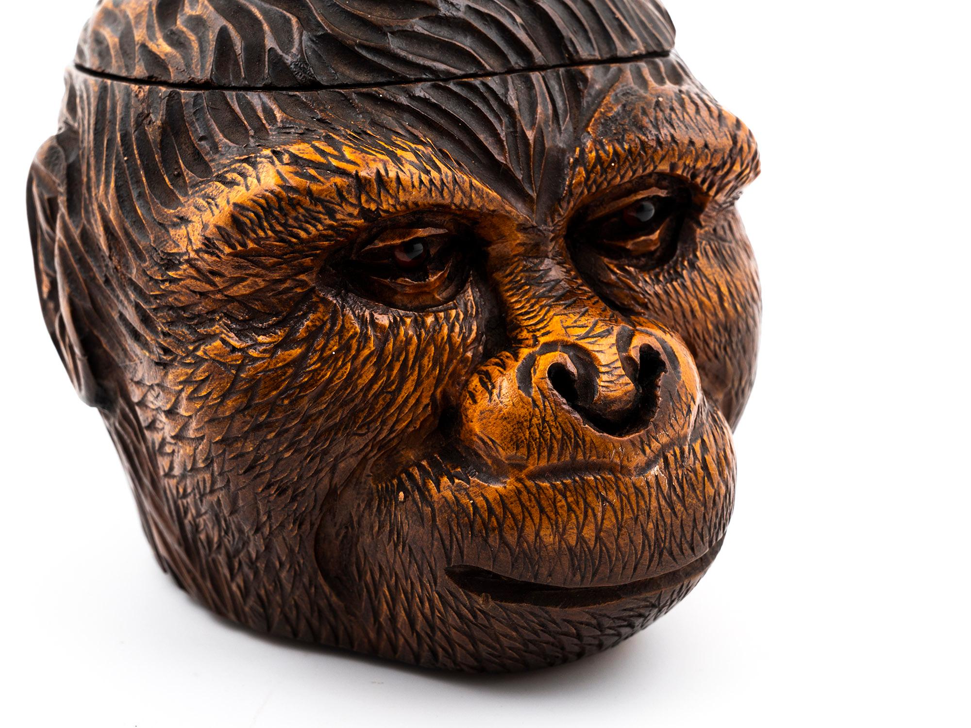 Victorian Gorilla Head Black Forest Tobacco Box In Good Condition In Northampton, GB