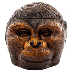 Antique Victorian Gorilla Head Black Forest Tobacco Box