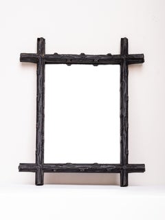 Black Forest / Tramp Art Wall Mirror - Hand-Carved Wooden Mirror - Austria 1890s