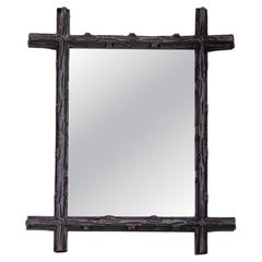 Black Forest / Tramp Art Wall Mirror - Hand-Carved Wooden Mirror - Austria 1890s