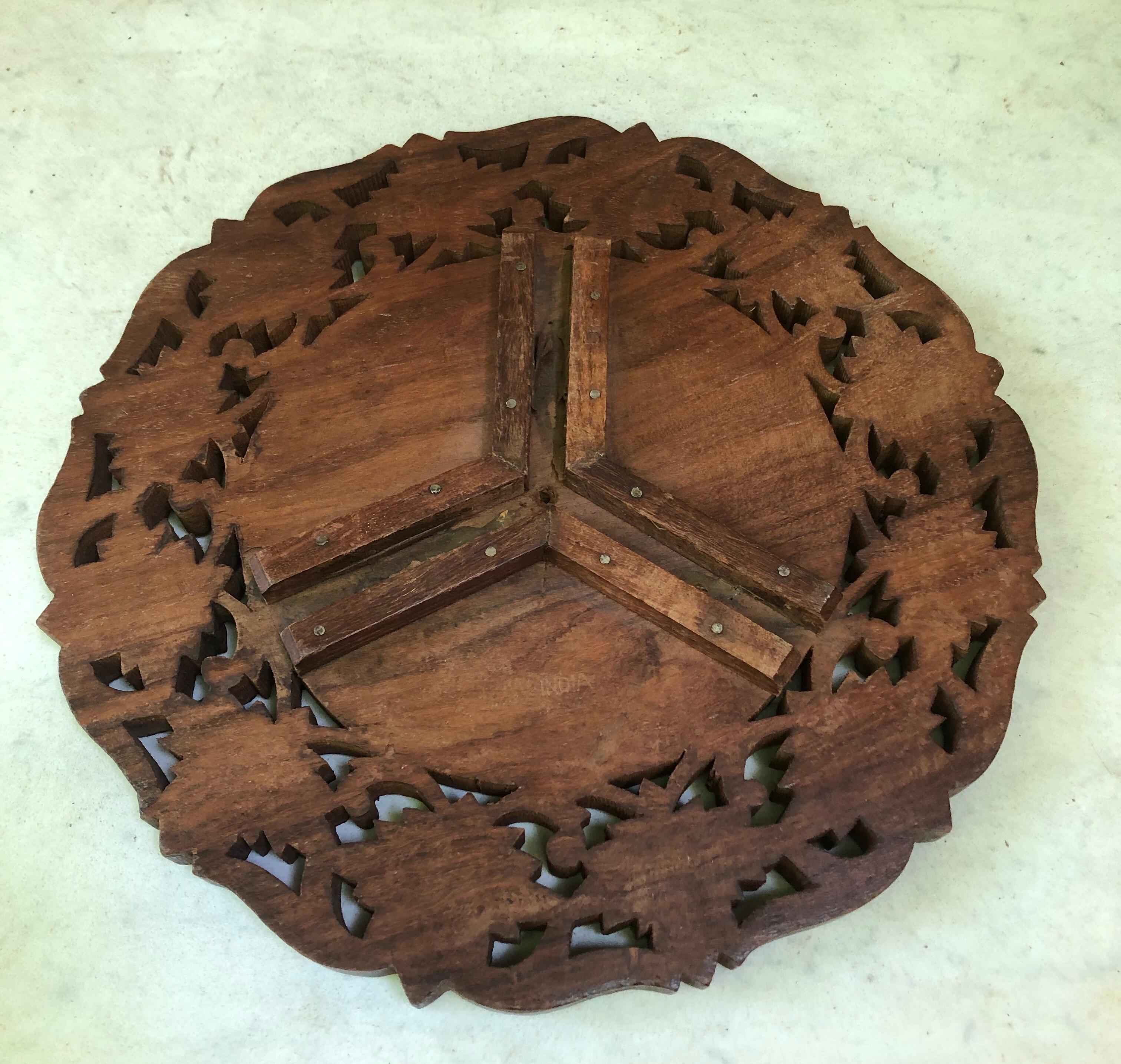 Black Forest Trivet with Carved Leaves & Inlay, circa 1880 In Good Condition In Austin, TX