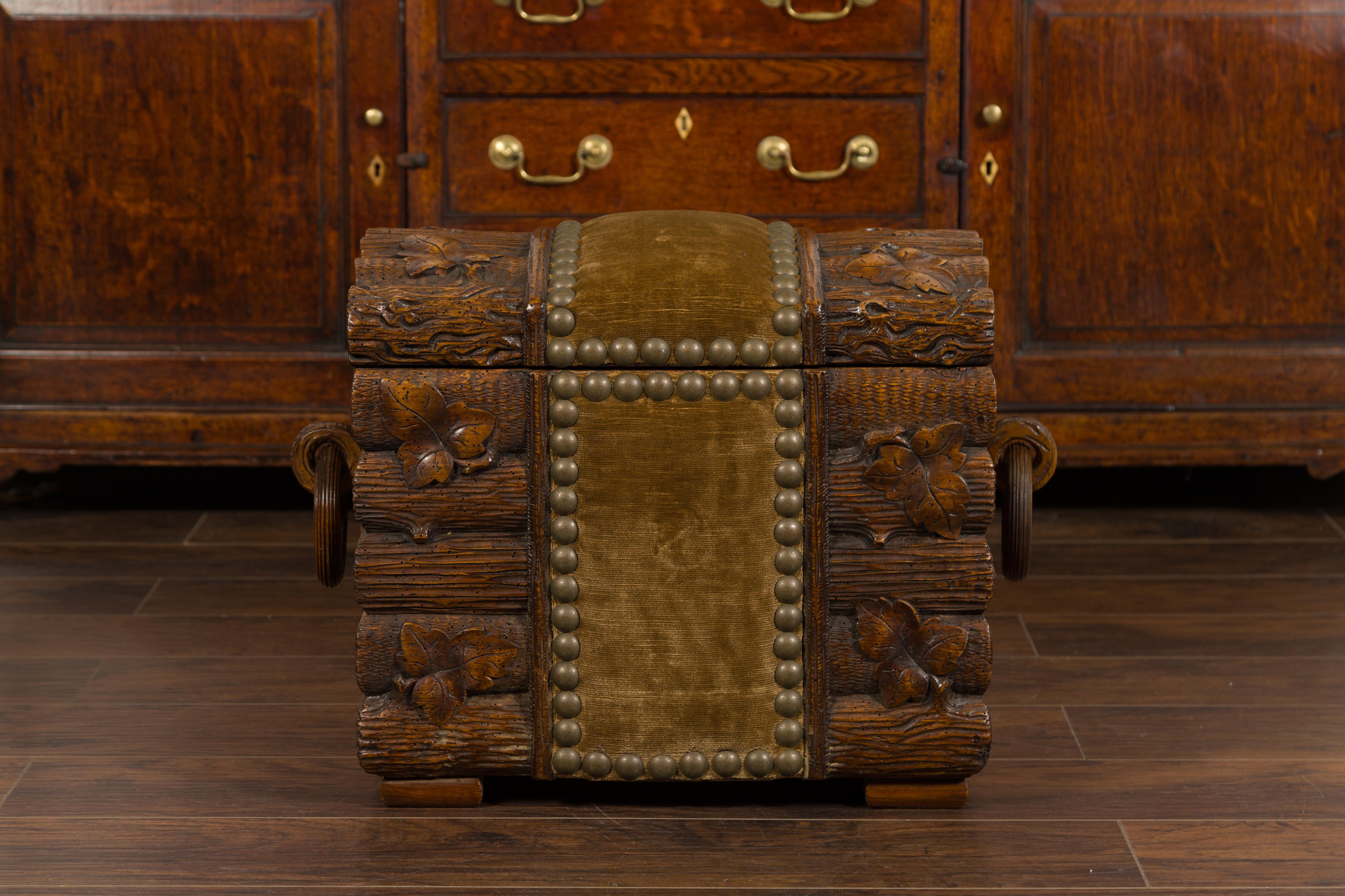 Swiss Black Forest Turn of the Century Chest with Logs, Foliage and Fabric, circa 1900