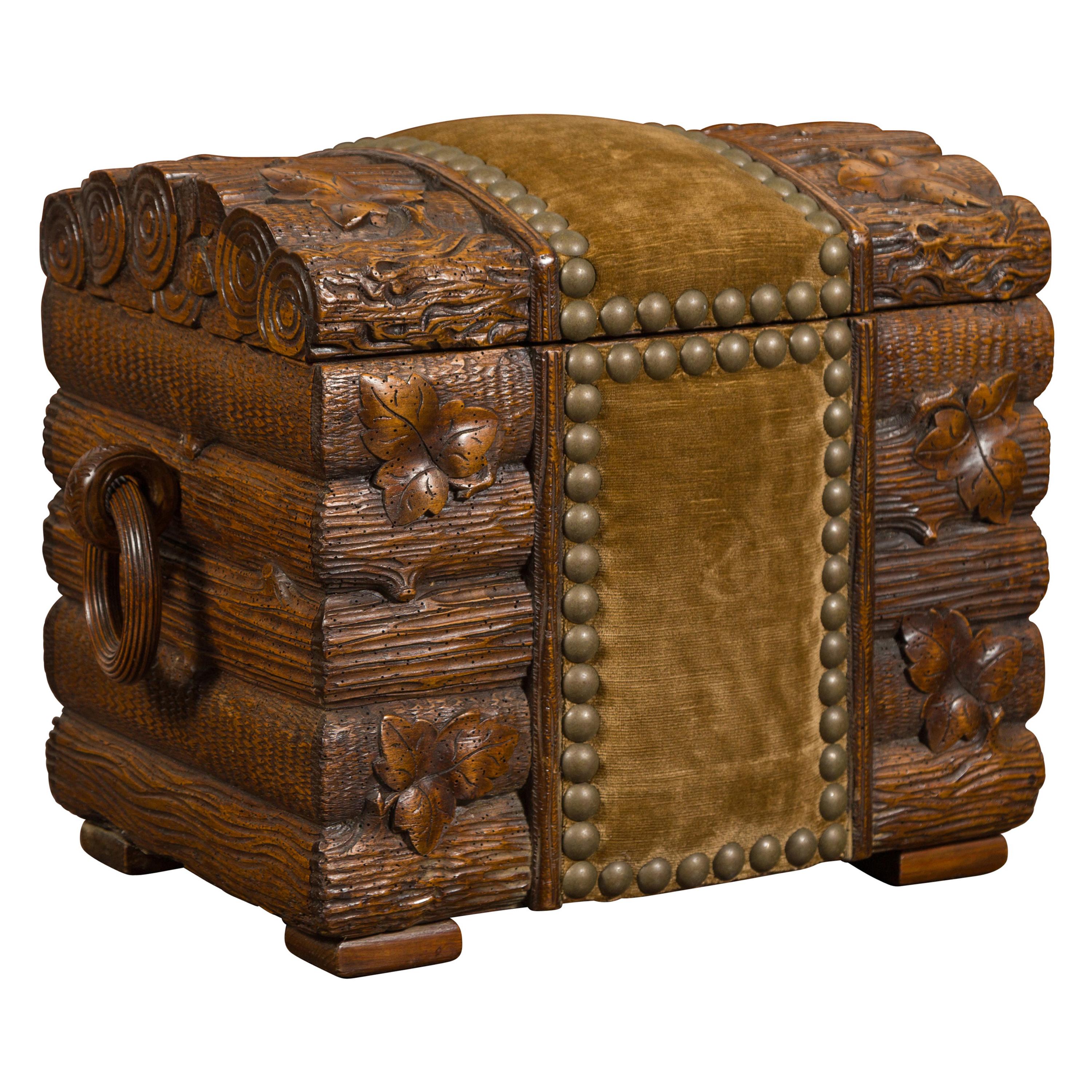 Black Forest Turn of the Century Chest with Logs, Foliage and Fabric, circa 1900