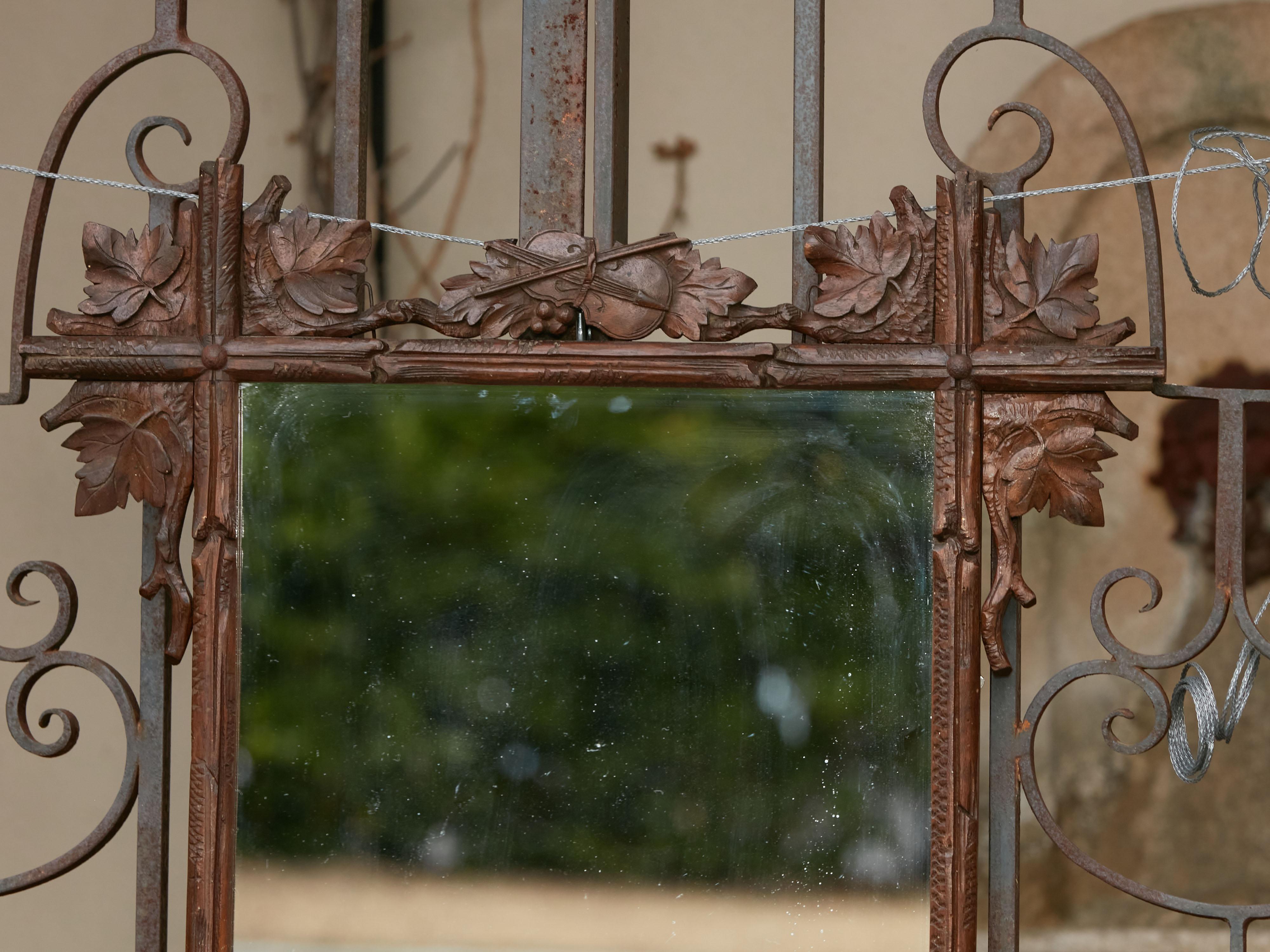 Black Forest Turn of the Century Mirror with Hand-Carved Oak Leaves and Viola 4