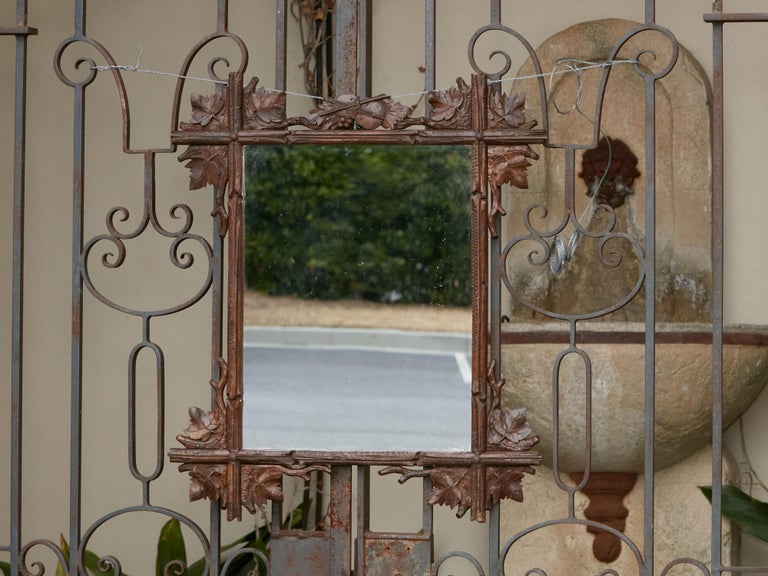 Swiss Black Forest Turn of the Century Mirror with Hand-Carved Oak Leaves and Viola For Sale