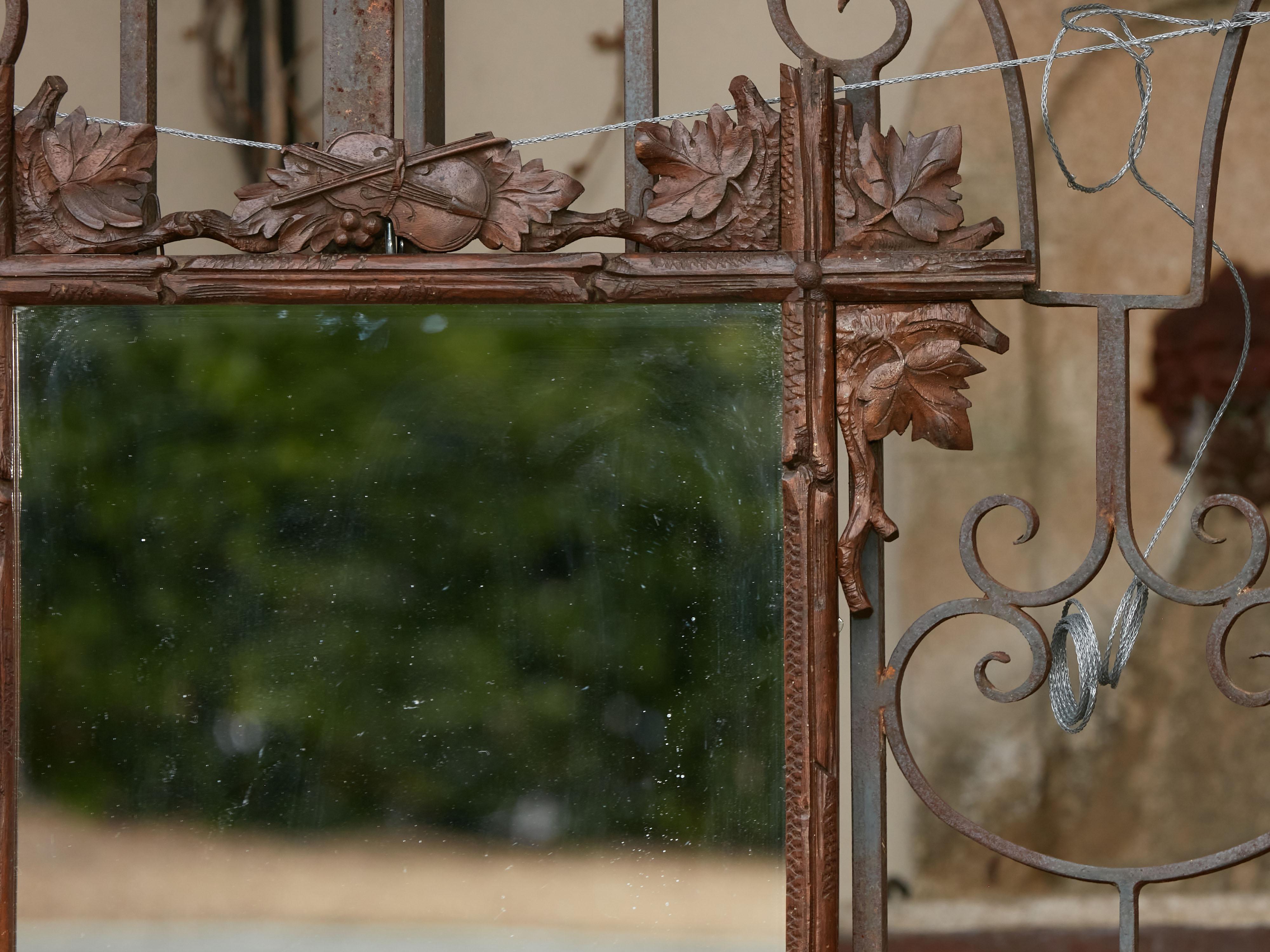 20th Century Black Forest Turn of the Century Mirror with Hand-Carved Oak Leaves and Viola