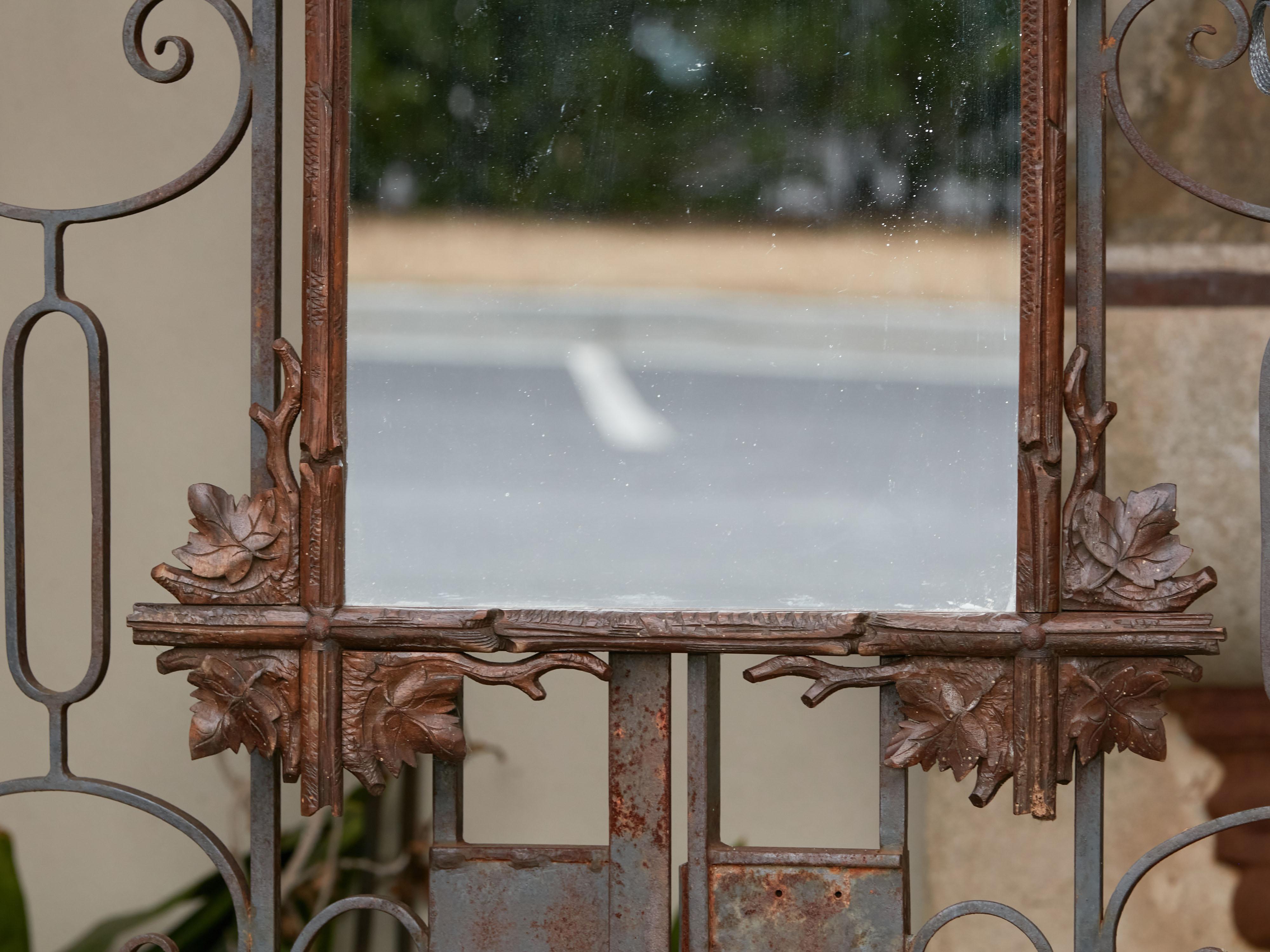 Black Forest Turn of the Century Mirror with Hand-Carved Oak Leaves and Viola 2