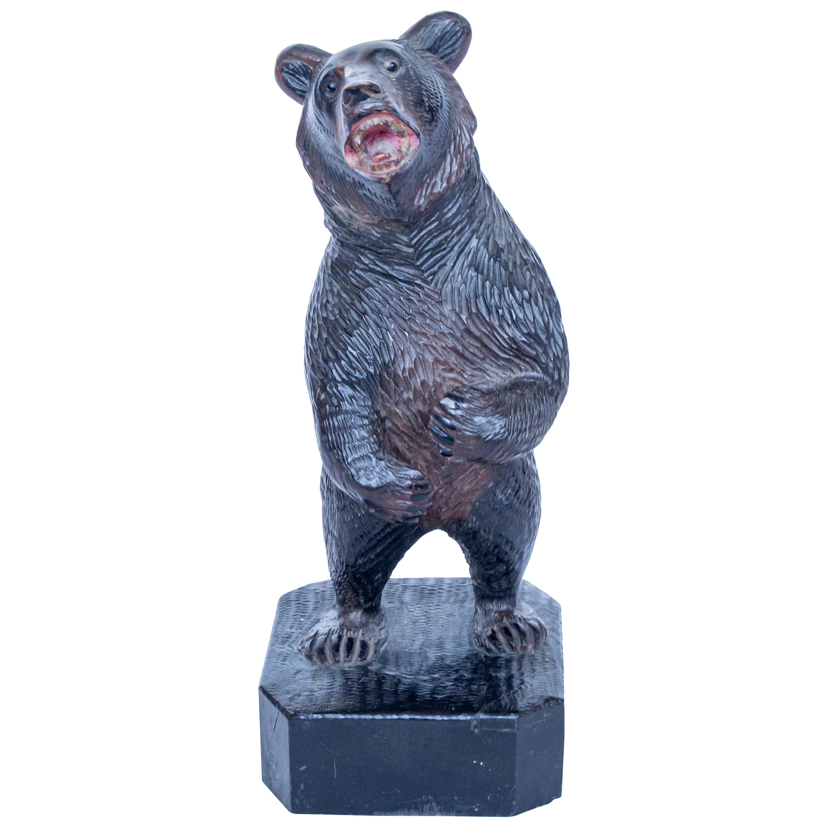 Black Forest Upright Carved Bear with Original Glass Eyes, Swiss, circa 1890