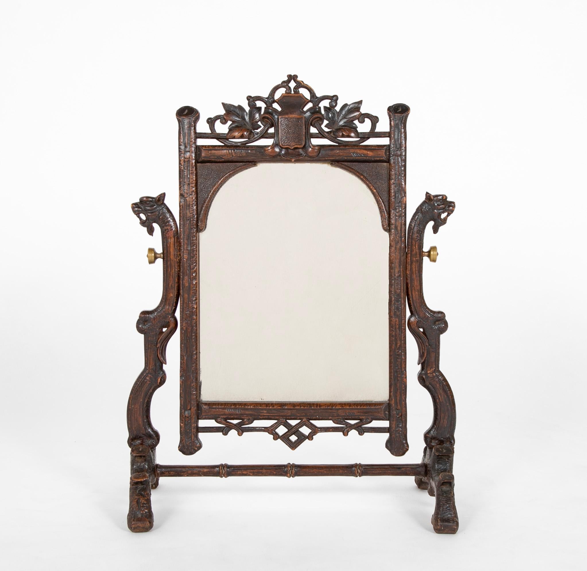 Carved Black Forest Vanity / Dressing Mirror  For Sale