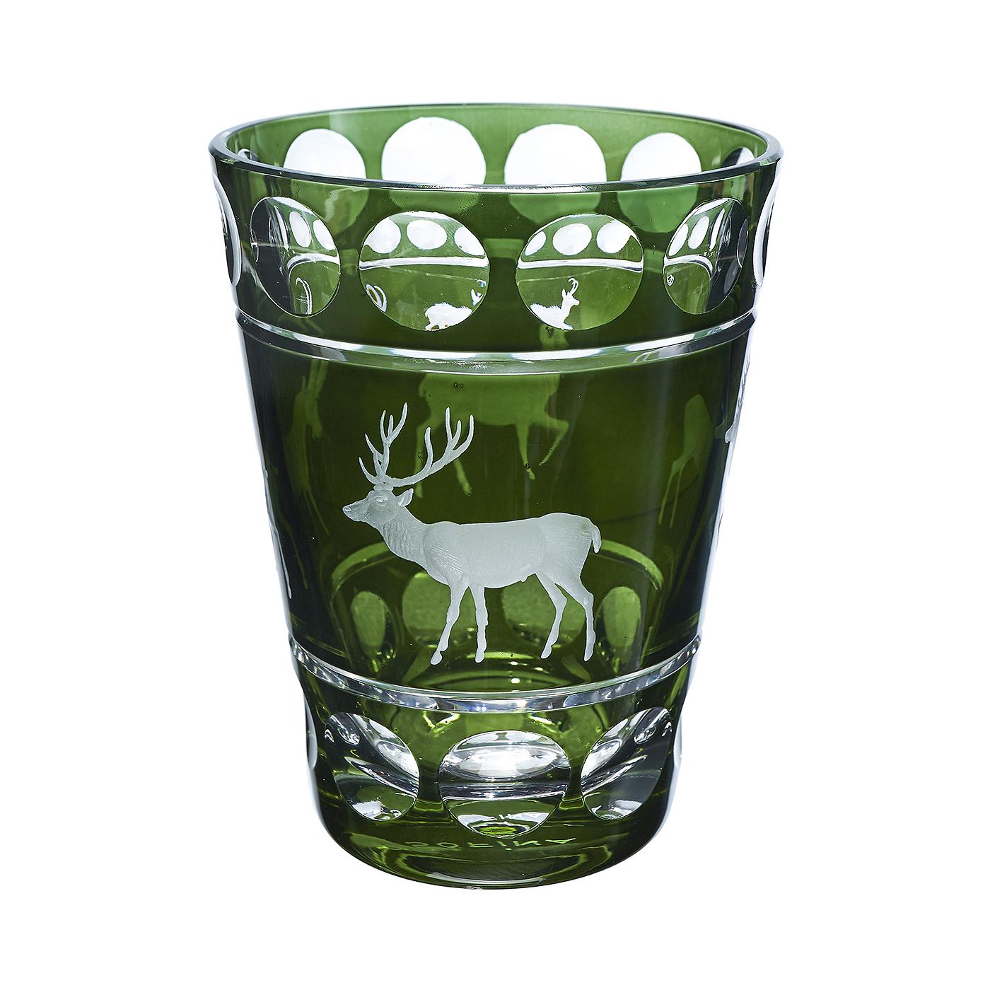 Hand-Crafted Black Forest Vase Green Crystal with Hunting Decor Sofina Boutique Kitzbuehel