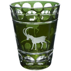 Vase en cristal vert de la Forêt-Noire avec décor de chasse Sofina Boutique Kitzbuehel