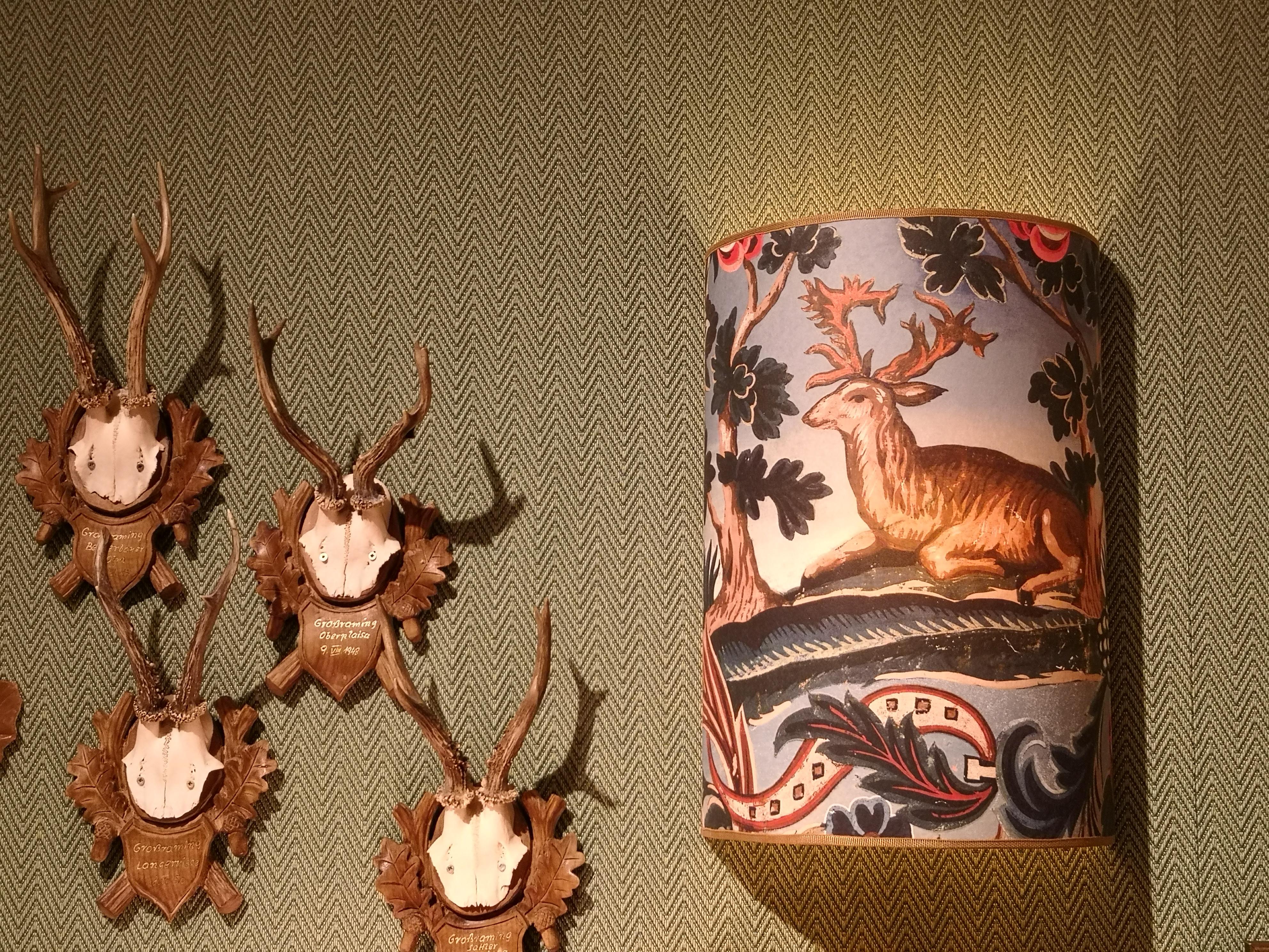 Austrian Black Forest Wall Light Shade Wallpaper with Hunting Scene Sofina Kitzbuehel For Sale