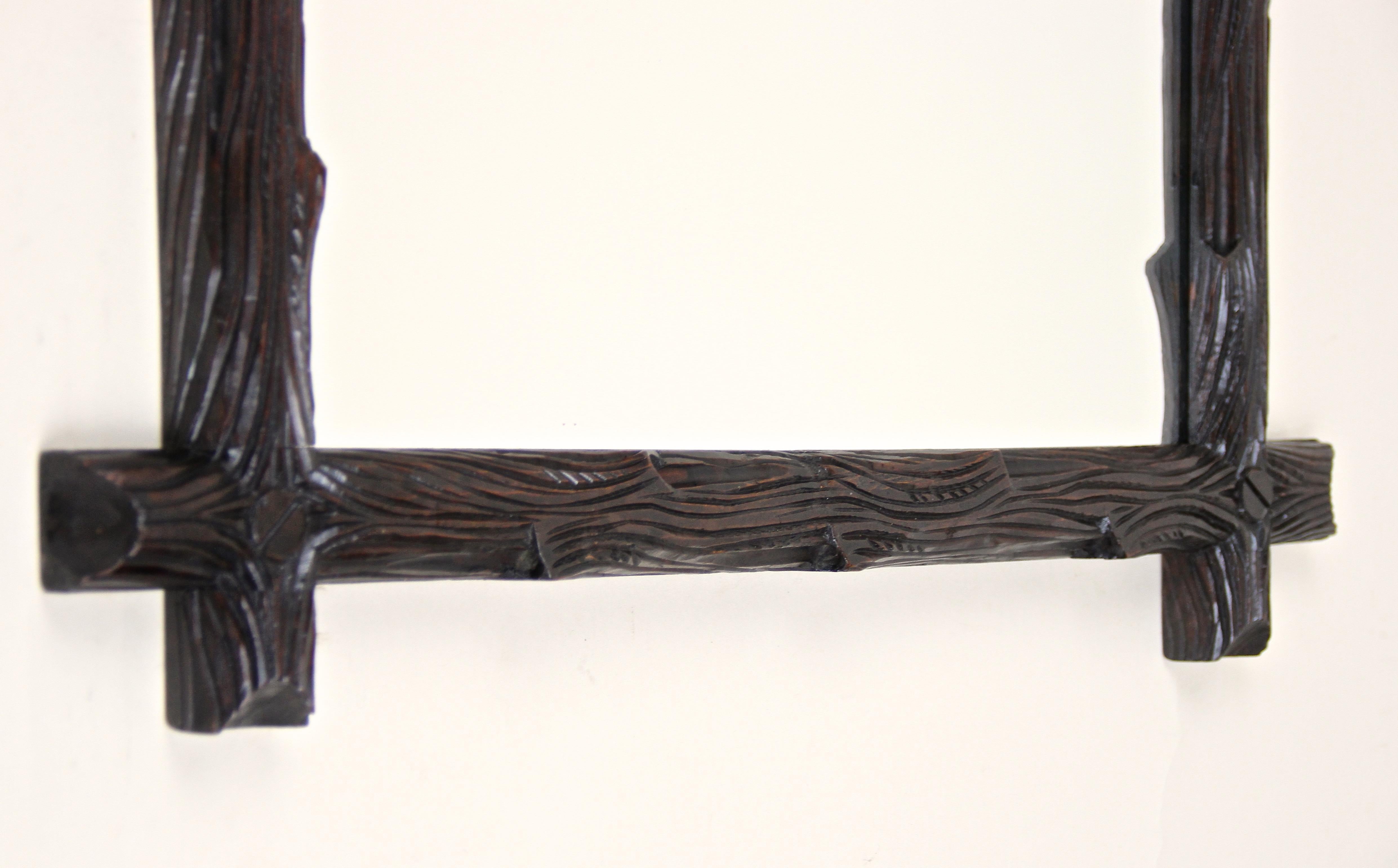 Softwood Black Forest Wall Mirror Rustic Style Hand Carved, Austria, circa 1880 For Sale