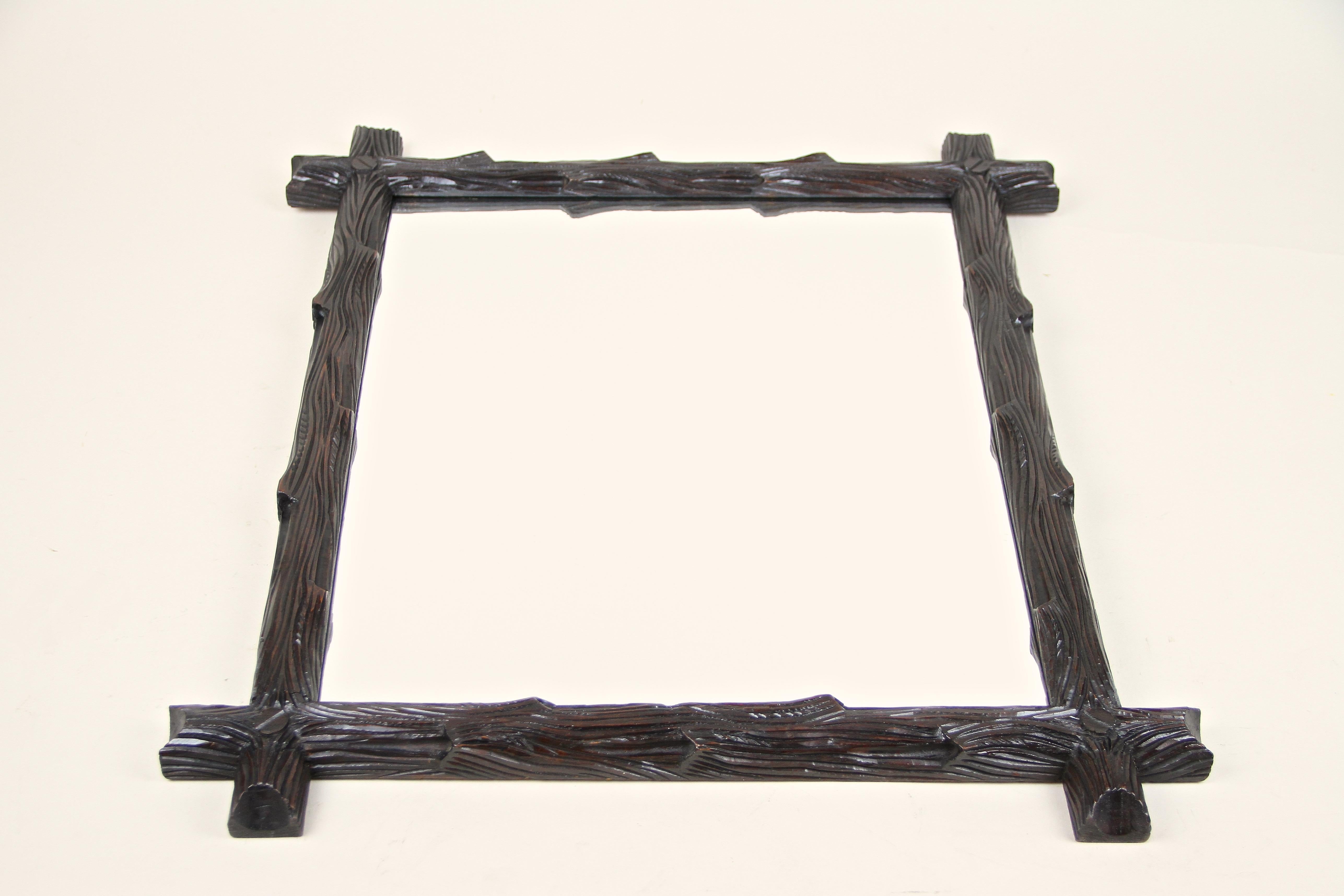 Black Forest Wall Mirror Rustic Style Hand Carved, Austria, circa 1880 For Sale 2