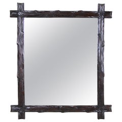 Antique Black Forest Wall Mirror Rustic Style Hand Carved, Austria, circa 1880