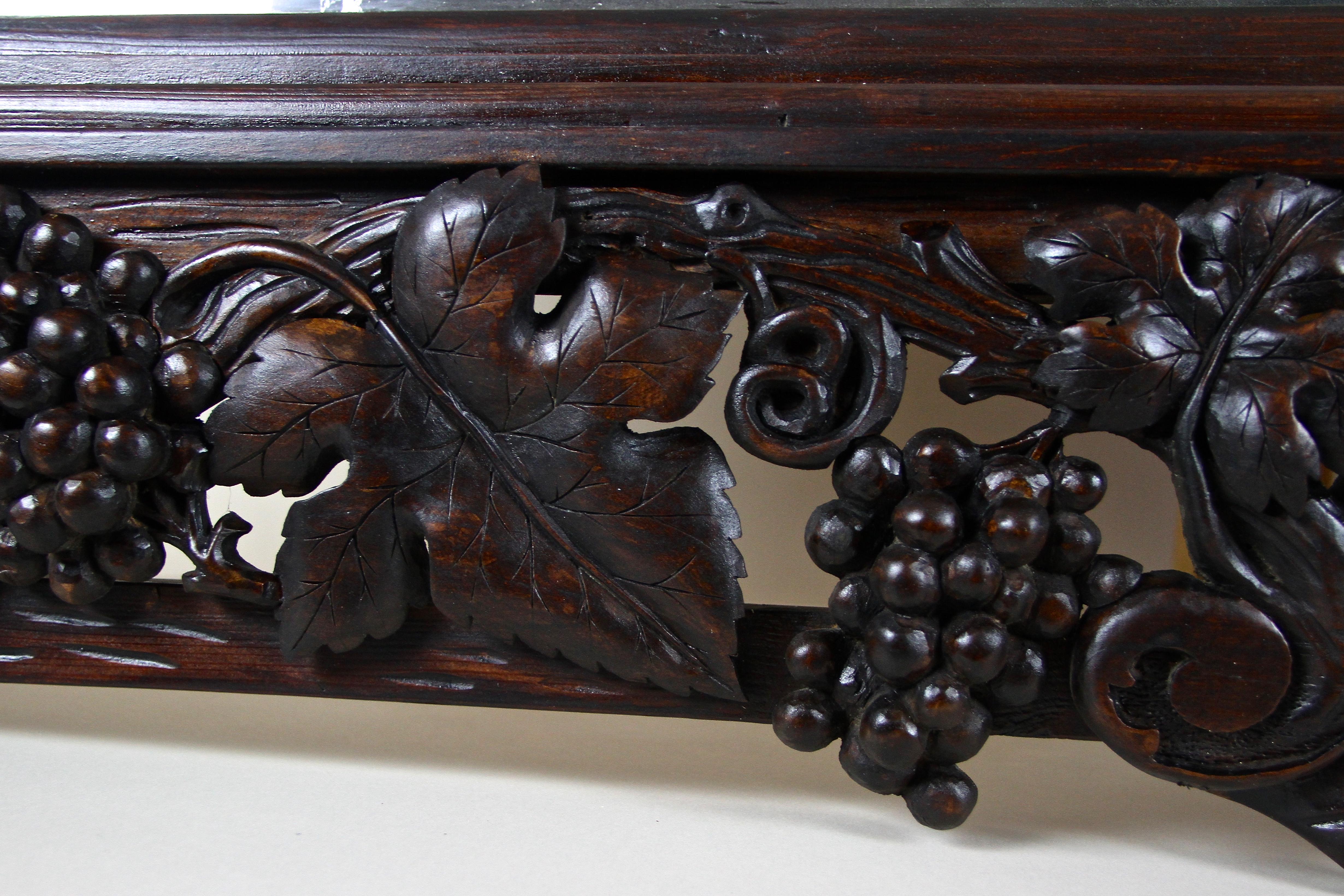 Black Forest Wall Mirror with Grapes and Leaves Hand Carved, Austria Dated 1919 For Sale 7