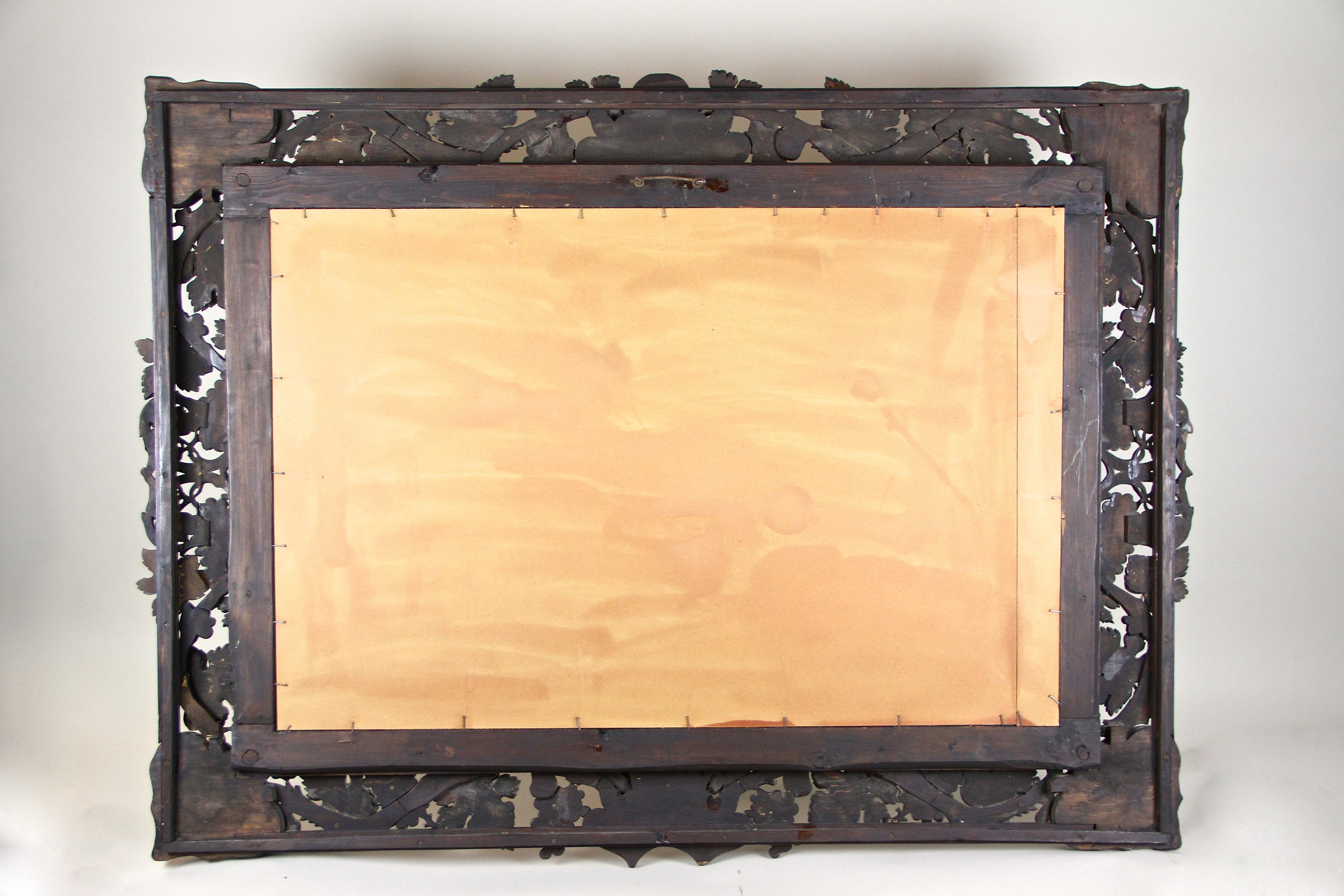 Black Forest Wall Mirror with Grapes and Leaves Hand Carved, Austria Dated 1919 For Sale 13