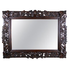 Black Forest Wall Mirror with Grapes and Leaves Hand Carved, Austria Dated 1919