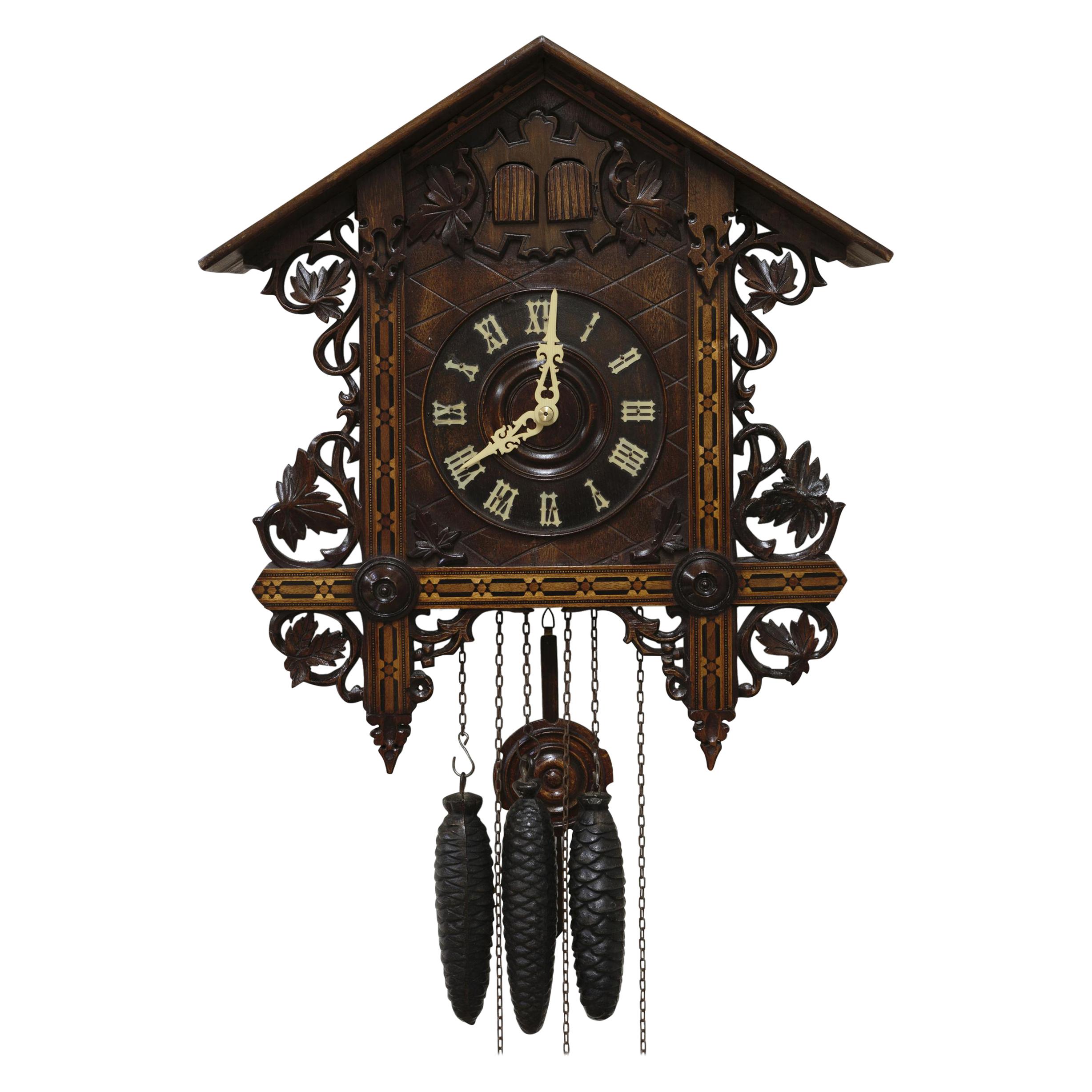 Black Forest Quarter Call Cuckoo Clock 1 day movement 3 leaves deer motif 