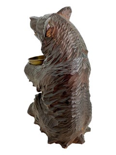 Black Forest Wood Carved Bear Catchall Figure Statue German Antique 1900s