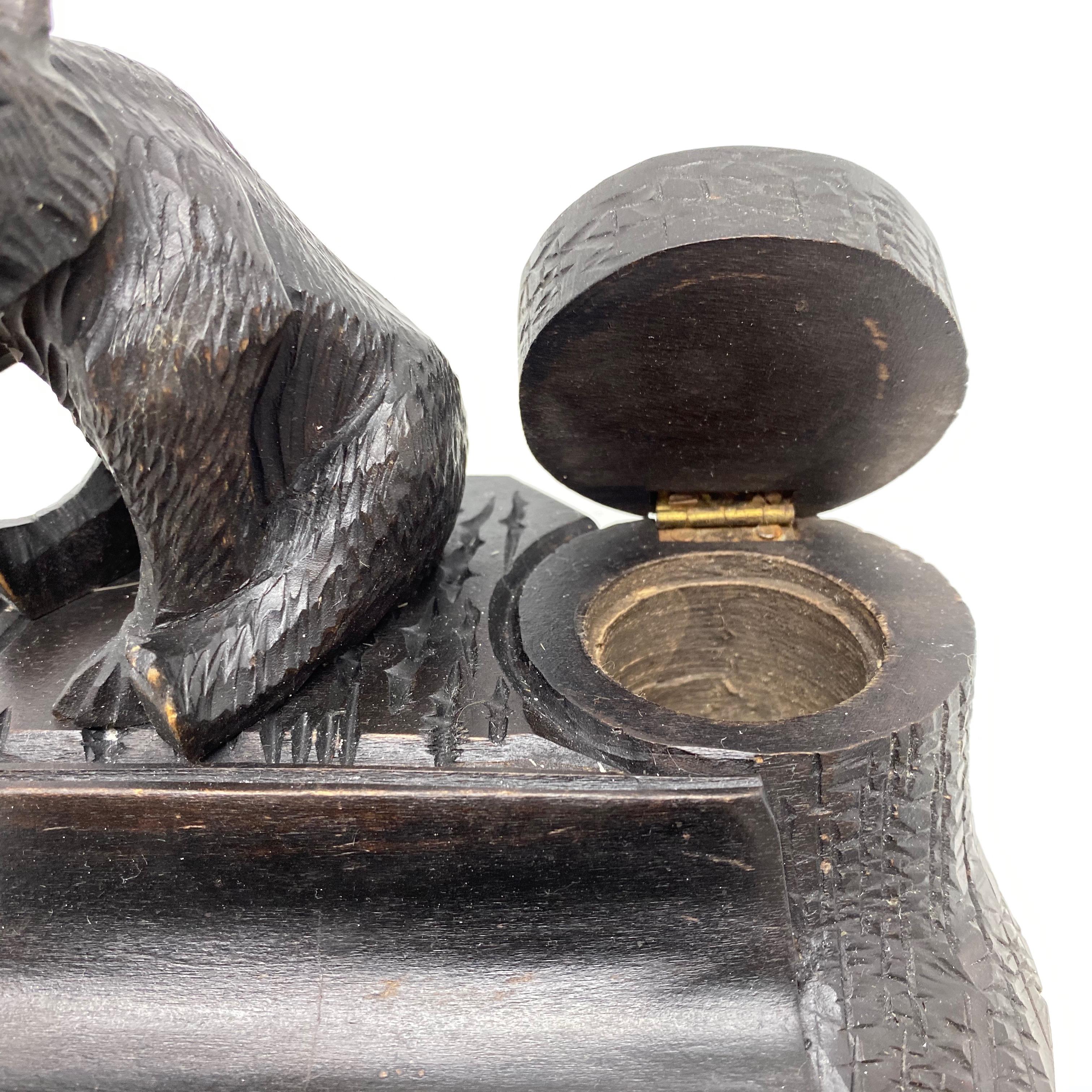 Late 19th Century Black Forest Wood Carved Brienz Bear Inkwell German Vintage, 1890s For Sale