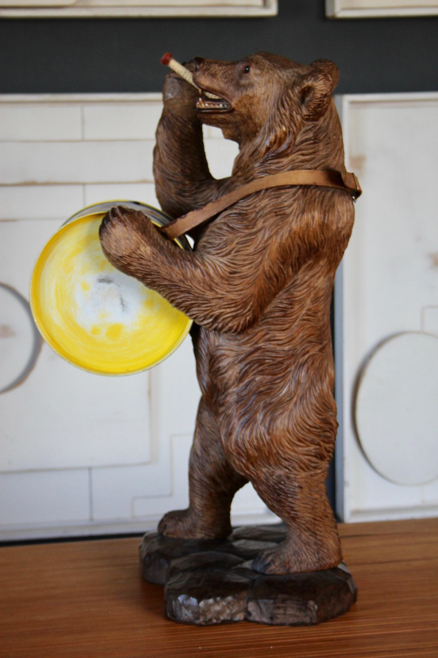 Black Forest Wood Carved Brienz Bear musician Statue For Sale 7