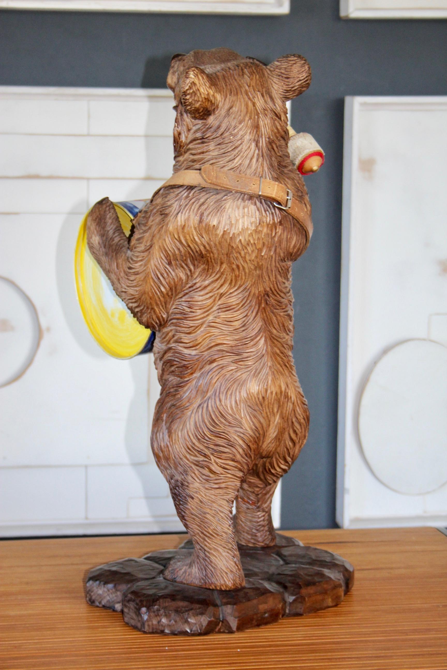 Black Forest Wood Carved Brienz Bear musician Statue For Sale 9