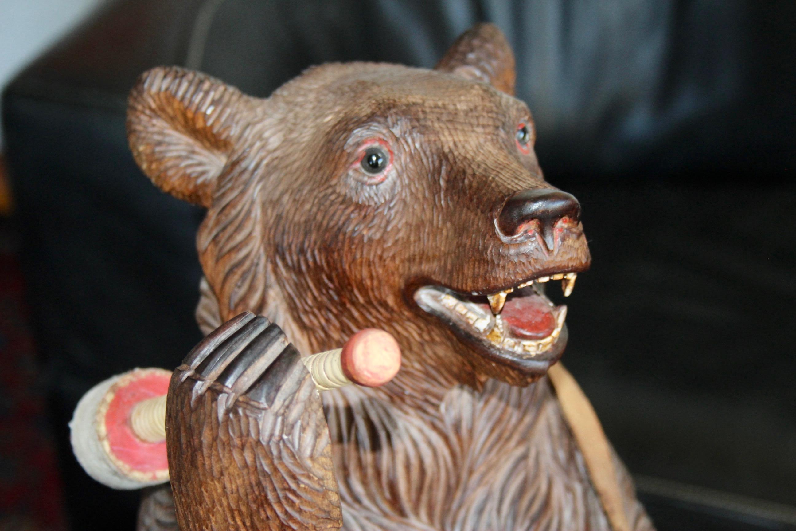Black Forest Wood Carved Brienz Bear musician Statue For Sale 2