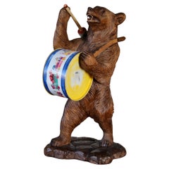 Black Forest Wood Carved Brienz Bear musician Statue