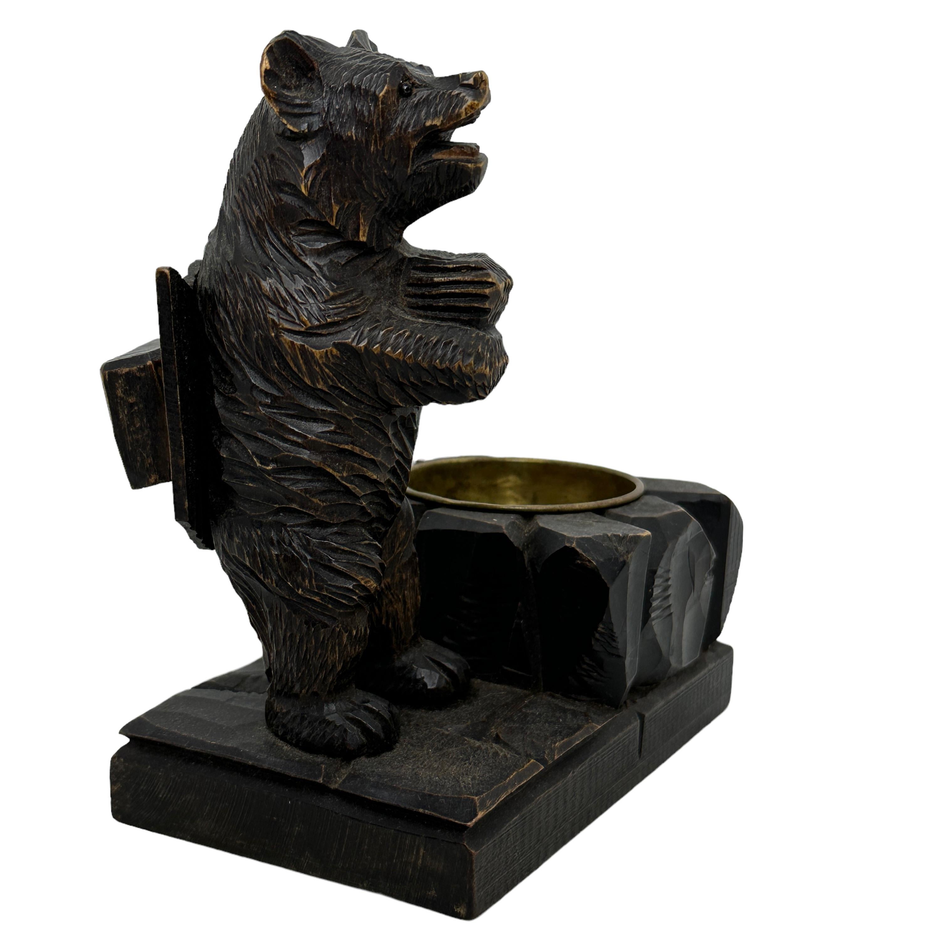 Black Forest Wood Carved Brienz Bear Statue Desktop Accessory German Antique For Sale 7