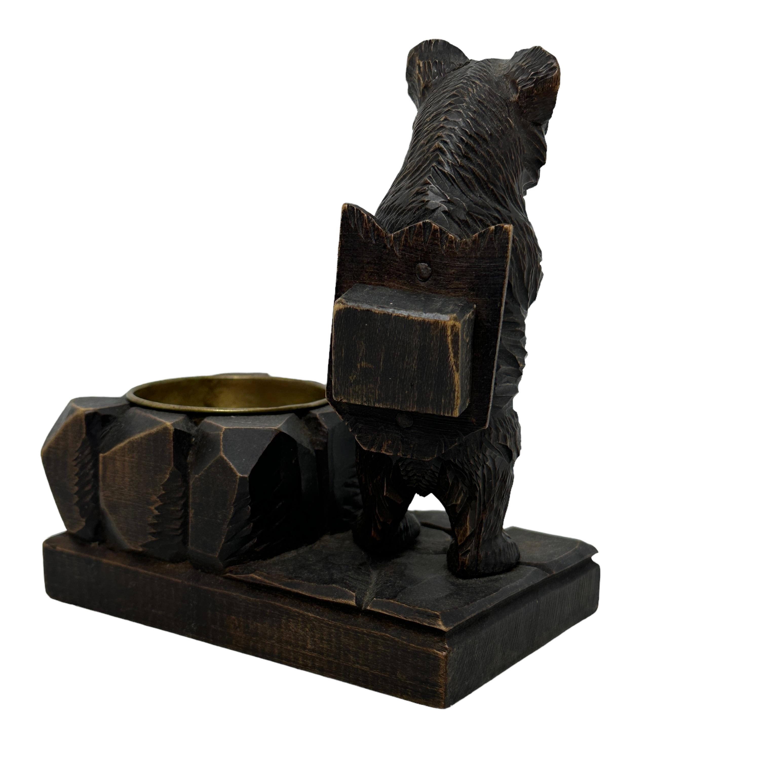 Black Forest Wood Carved Brienz Bear Statue Desktop Accessory German Antique For Sale 8
