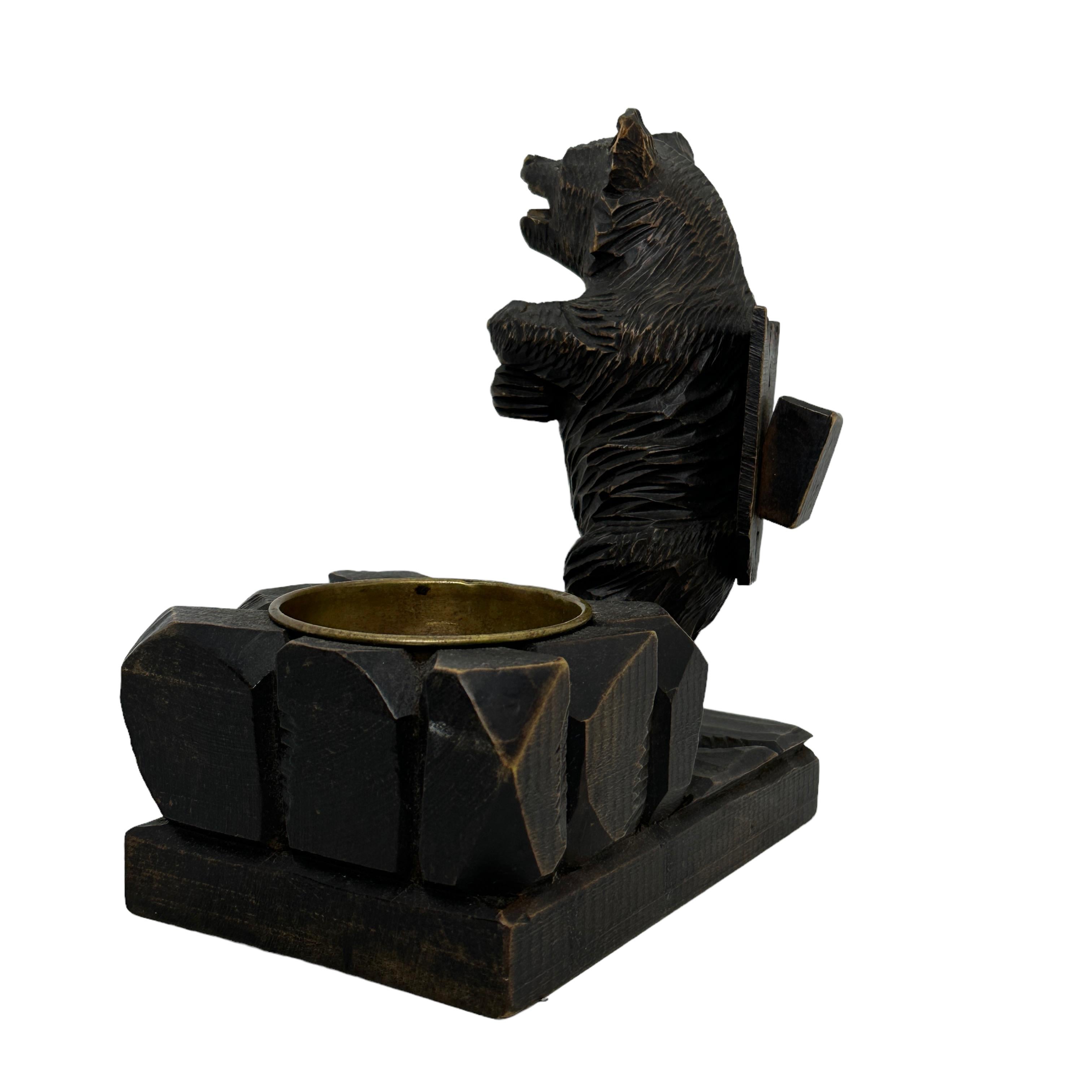 Black Forest Wood Carved Brienz Bear Statue Desktop Accessory German Antique For Sale 9