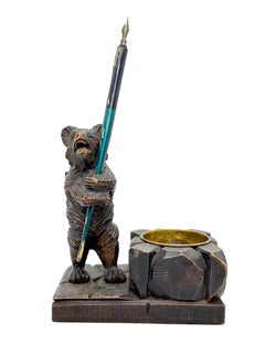 Black Forest Wood Carved Brienz Bear Statue Desktop Accessory German Antique